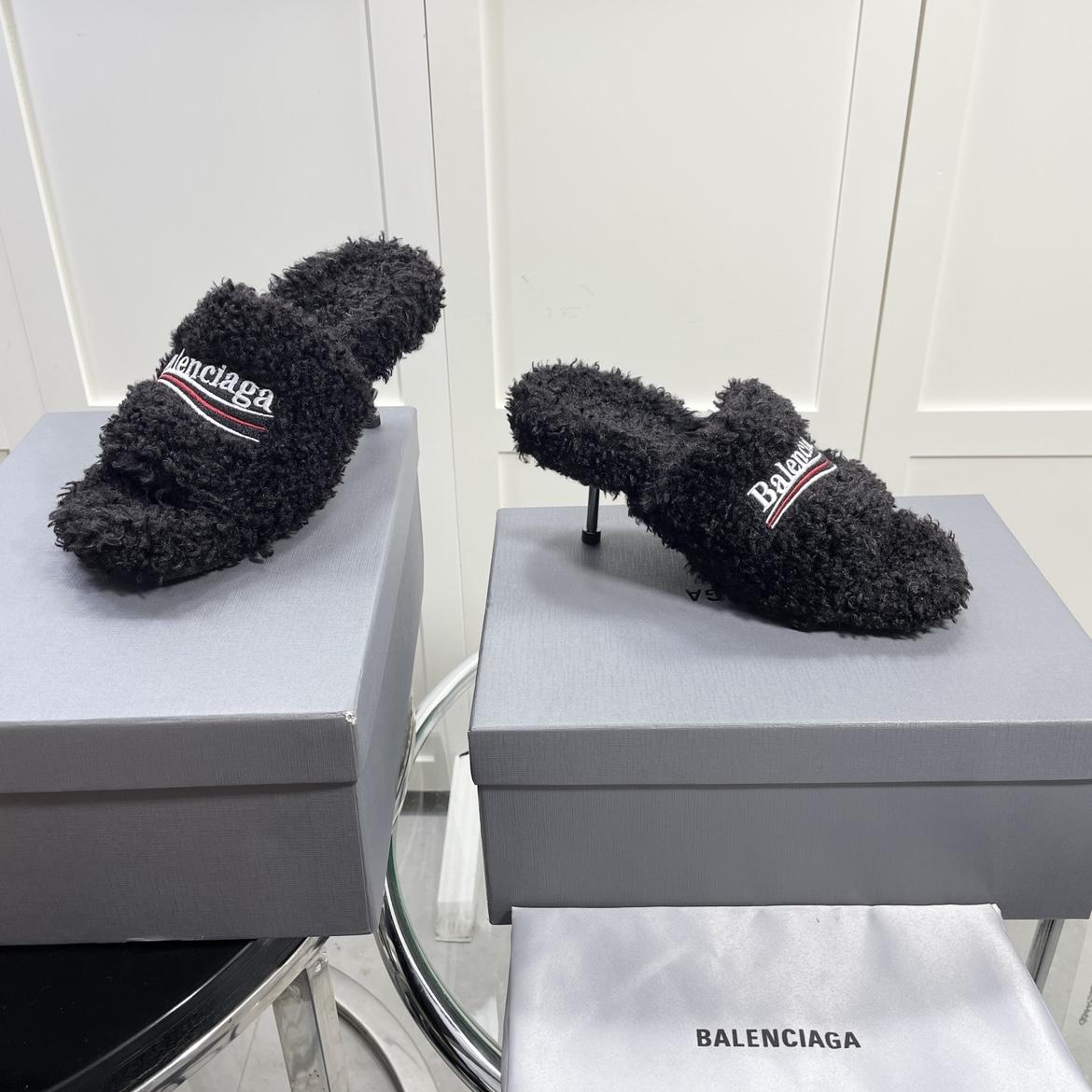 Balenciaga Furry Sandals In Black - DesignerGu