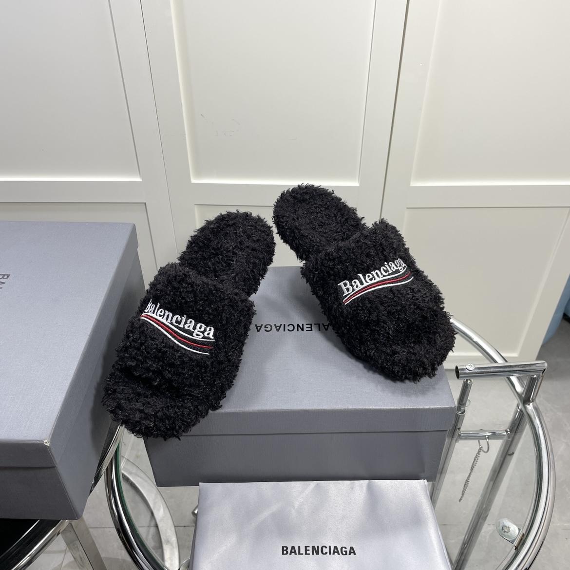 Balenciaga Furry Sandals In Black - DesignerGu