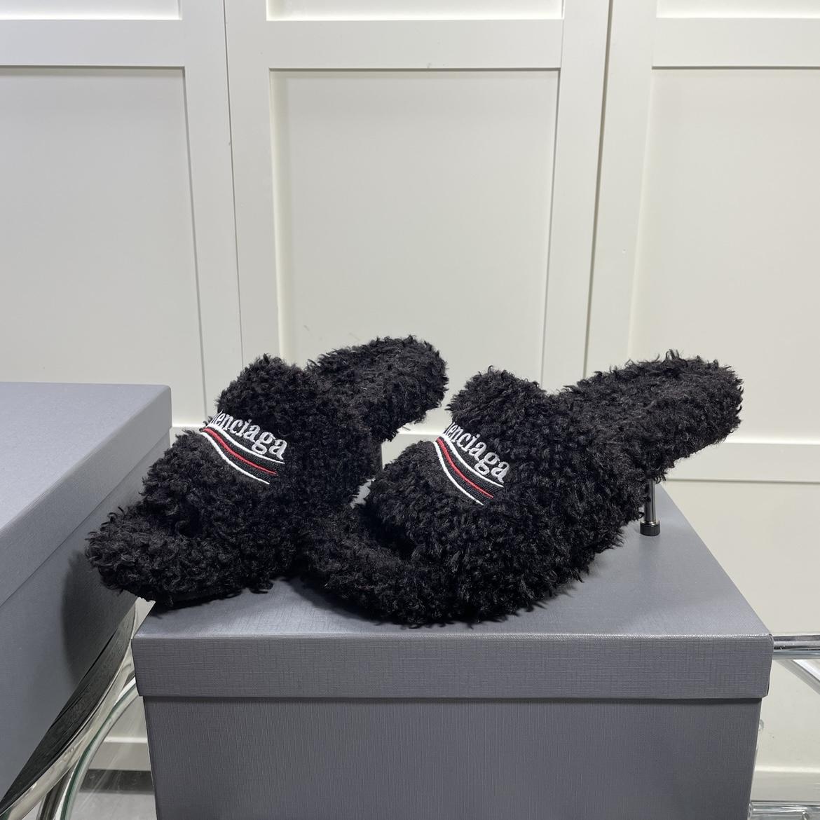 Balenciaga Furry Sandals In Black - DesignerGu