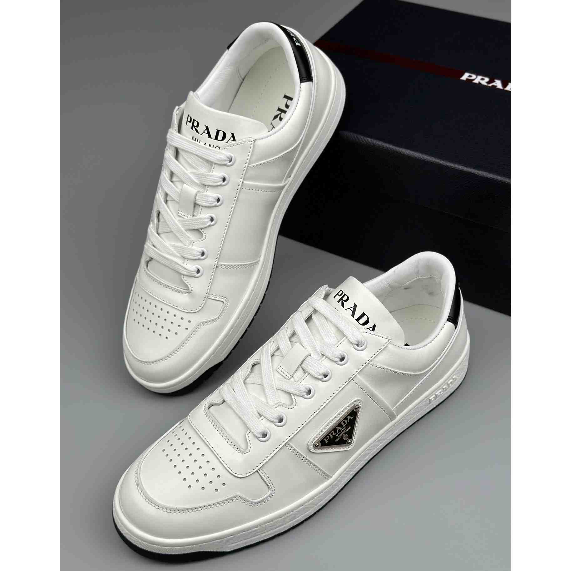 Prada Downtown Perforated Leather Sneakers - DesignerGu