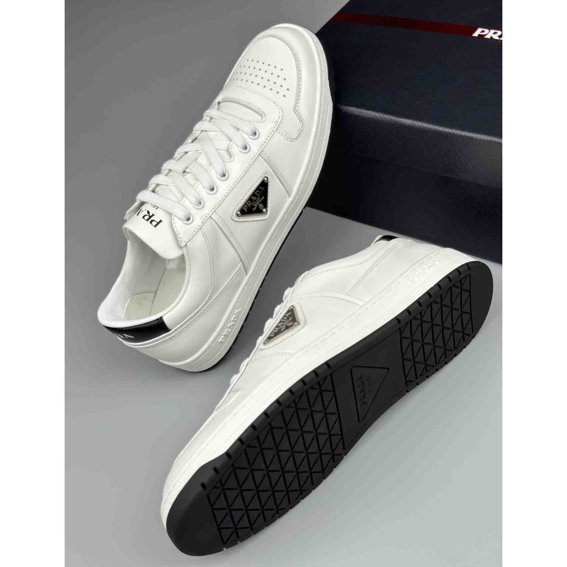 Prada Downtown Perforated Leather Sneakers - DesignerGu