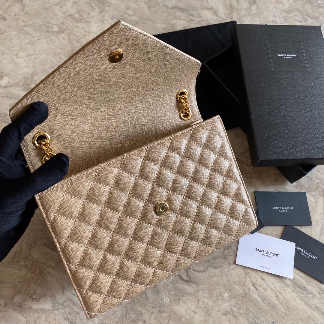 Saint Laurent Envelope Medium In Quilted Grain De Poudre Embossed Leather - DesignerGu