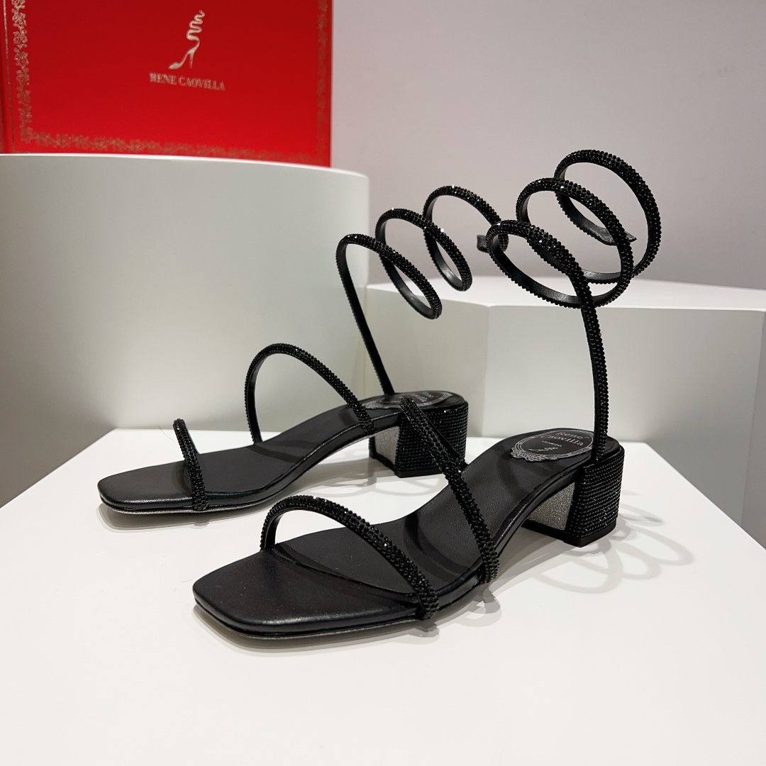 Rene Caovilla Black Low-heeled Sandals  - DesignerGu