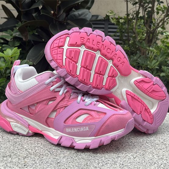 Balenciaga Track Sneaker In Pink Mesh And Suede-like Fabric - DesignerGu