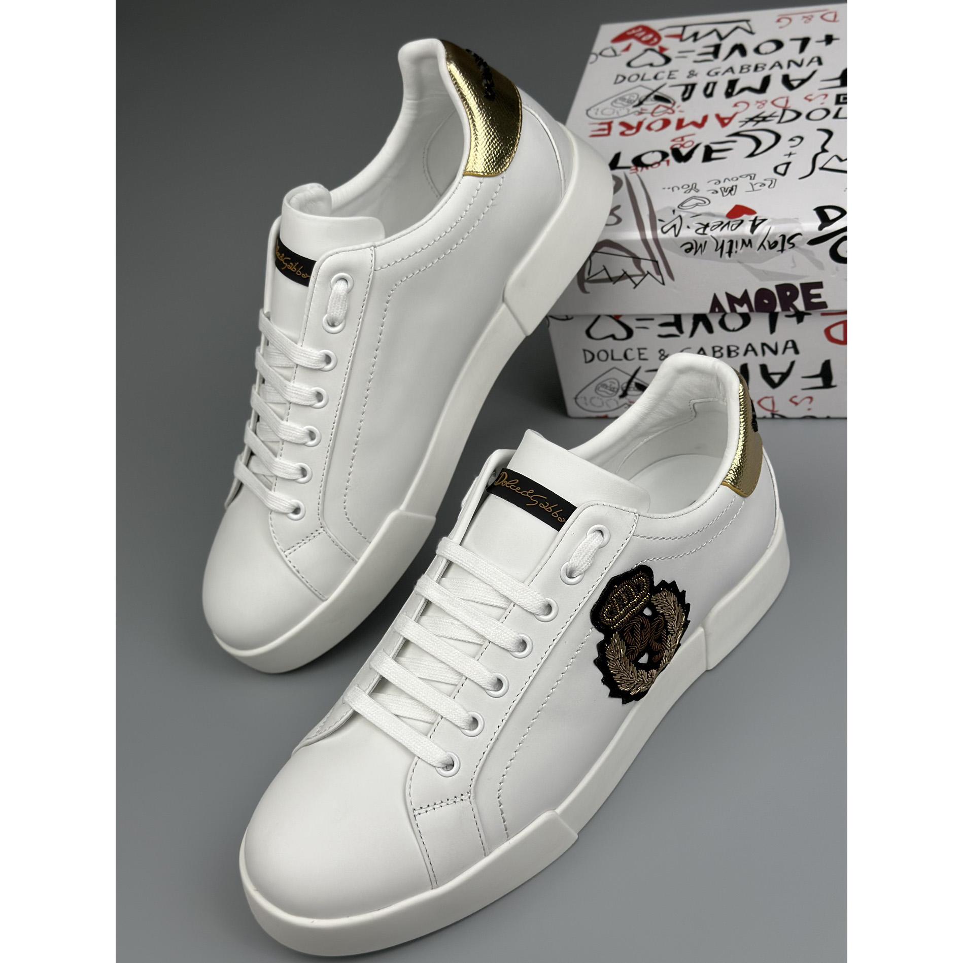 Dolce & Gabbana Calfskin Nappa Portofino Sneakers With Crown Patch - DesignerGu