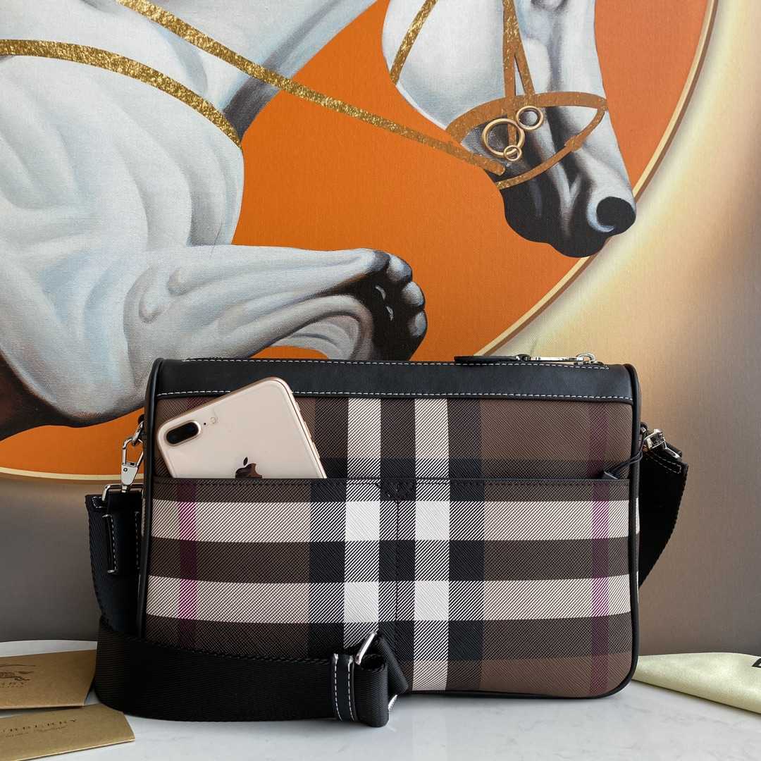 Burberry Check E-Canvas Messenger Bag  (28x 6x 19cm) - DesignerGu