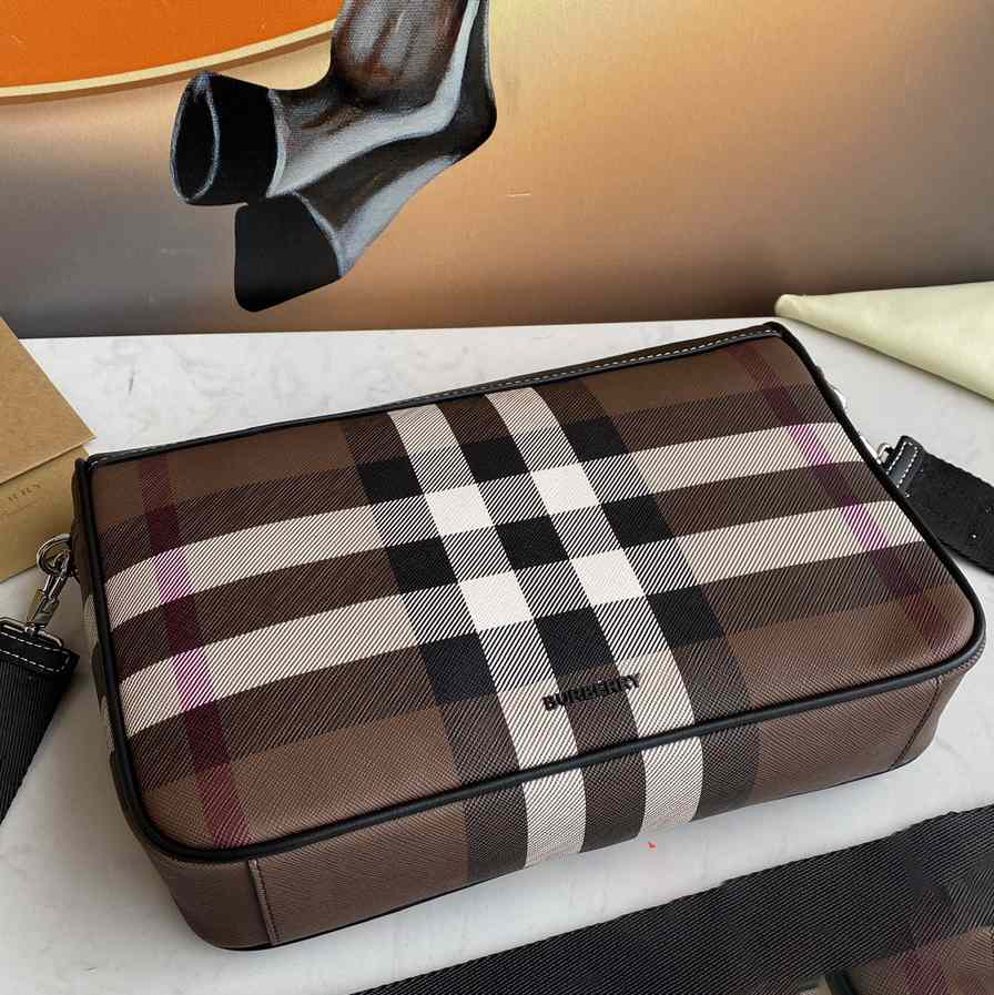 Burberry Check E-Canvas Messenger Bag  (28x 6x 19cm) - DesignerGu