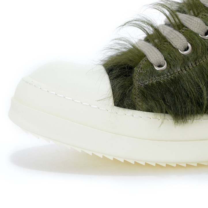 Rick Owens Green Pony Hair Low Sneakers - DesignerGu