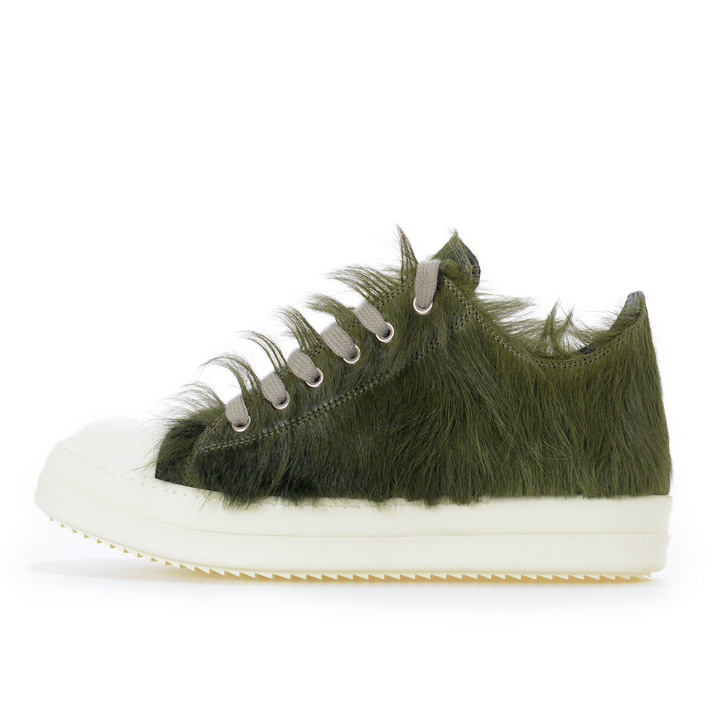 Rick Owens Green Pony Hair Low Sneakers - DesignerGu