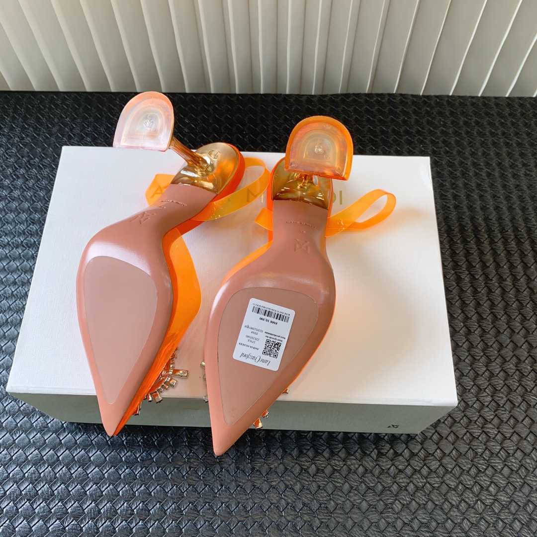 Amina Muaddi Begum Glass Orange Slingbacks - DesignerGu