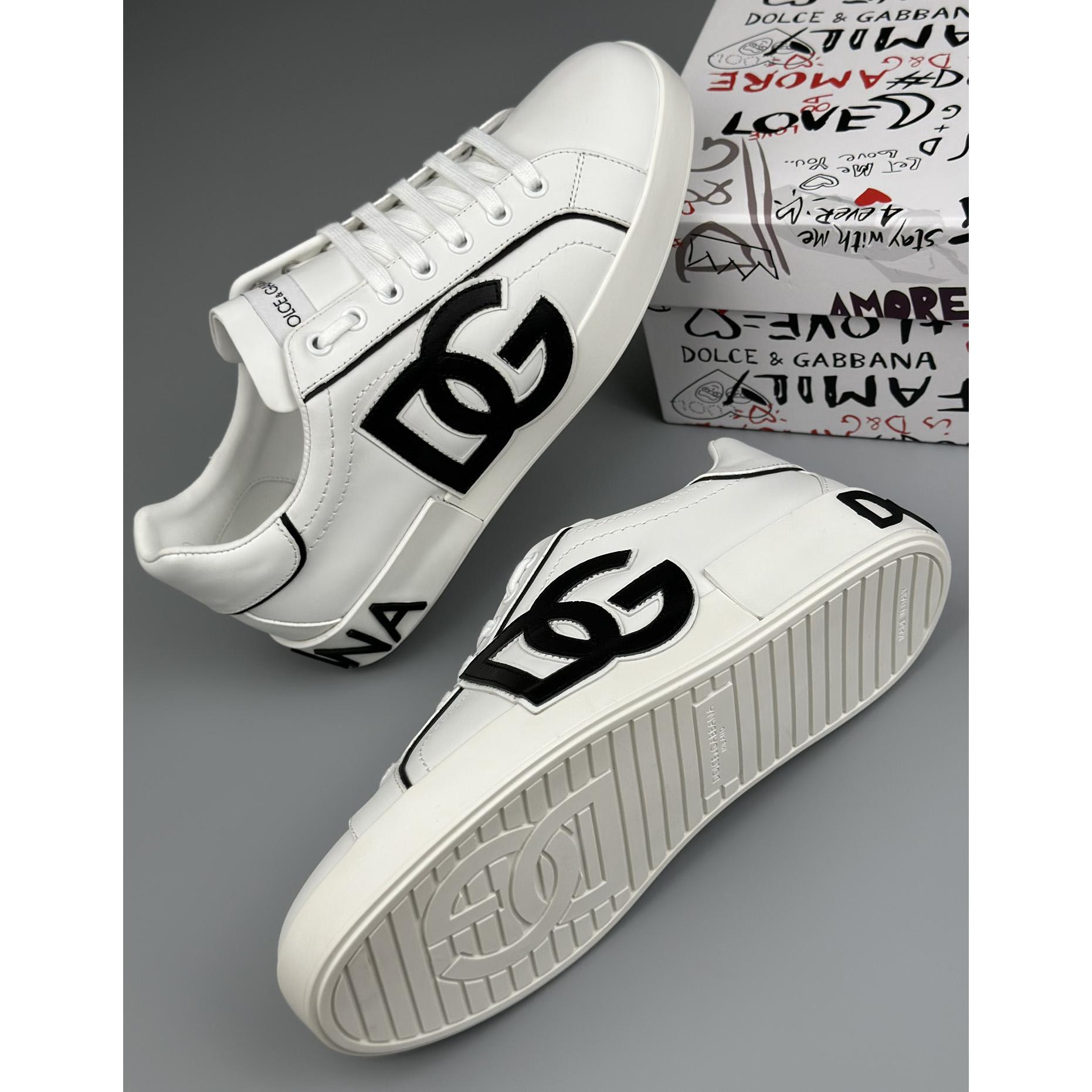 Dolce & Gabbana Calfskin Portofino Sneakers With DG Logo - DesignerGu