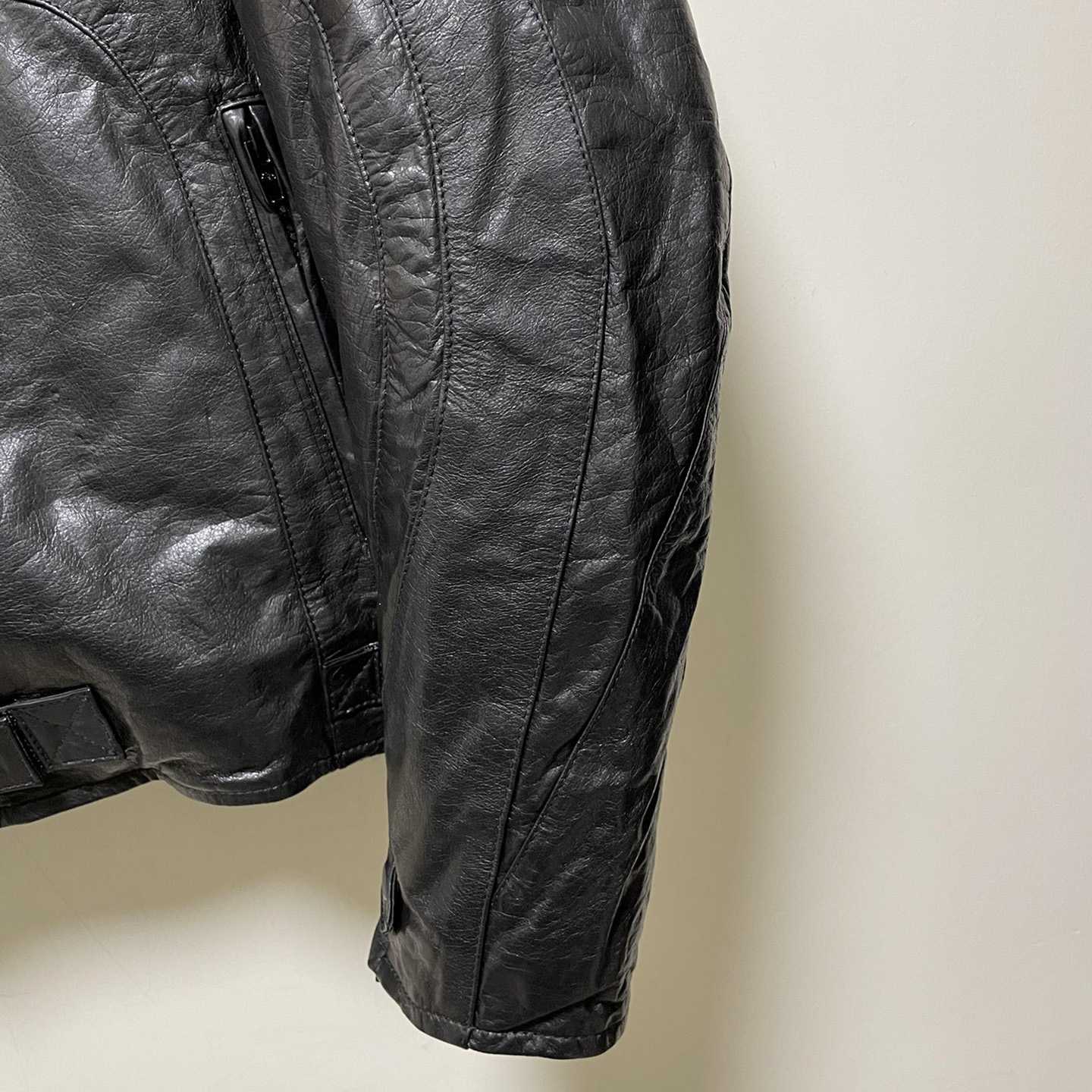 Balenciaga Contrast Logo Leather Moto Jacket - DesignerGu