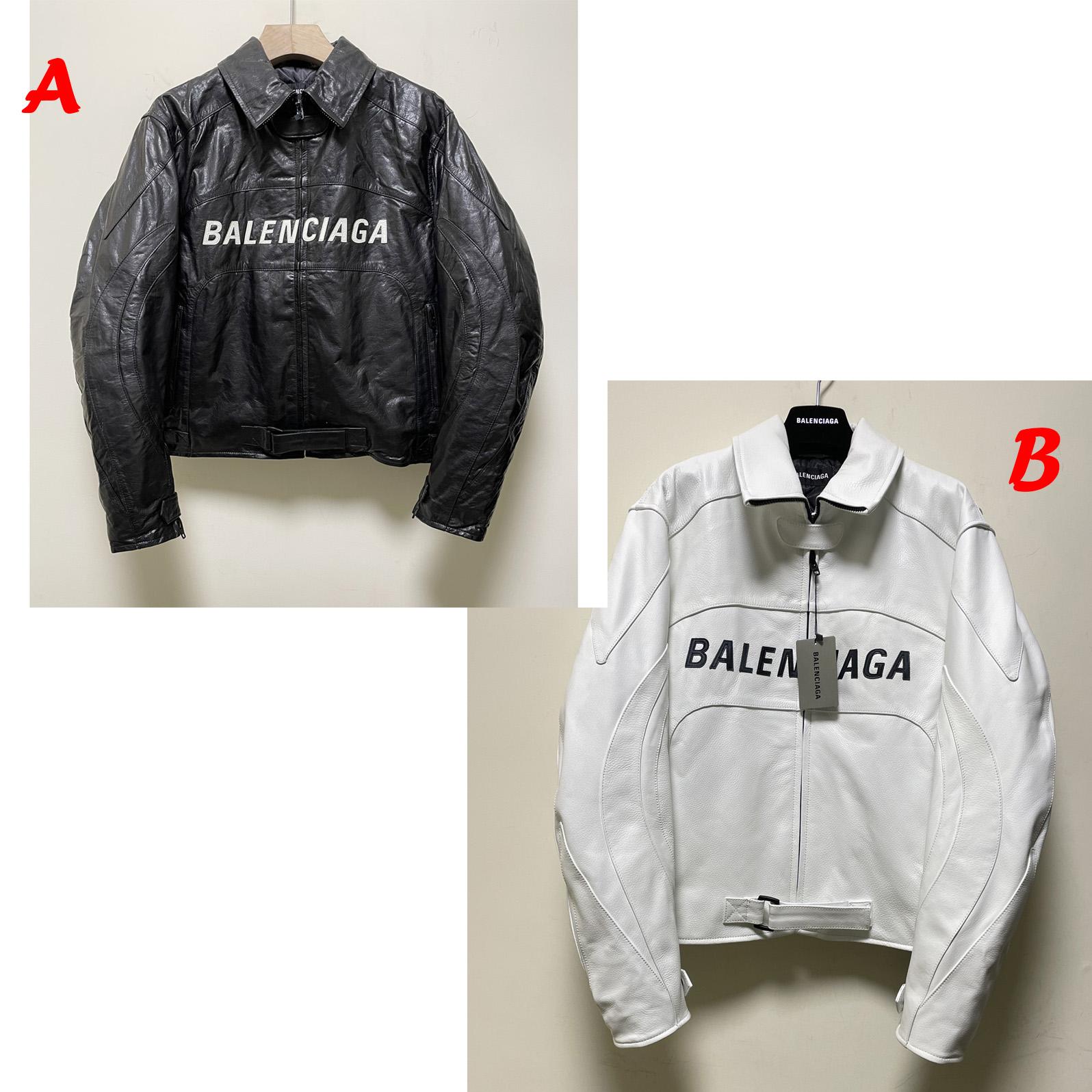 Balenciaga Contrast Logo Leather Moto Jacket - DesignerGu