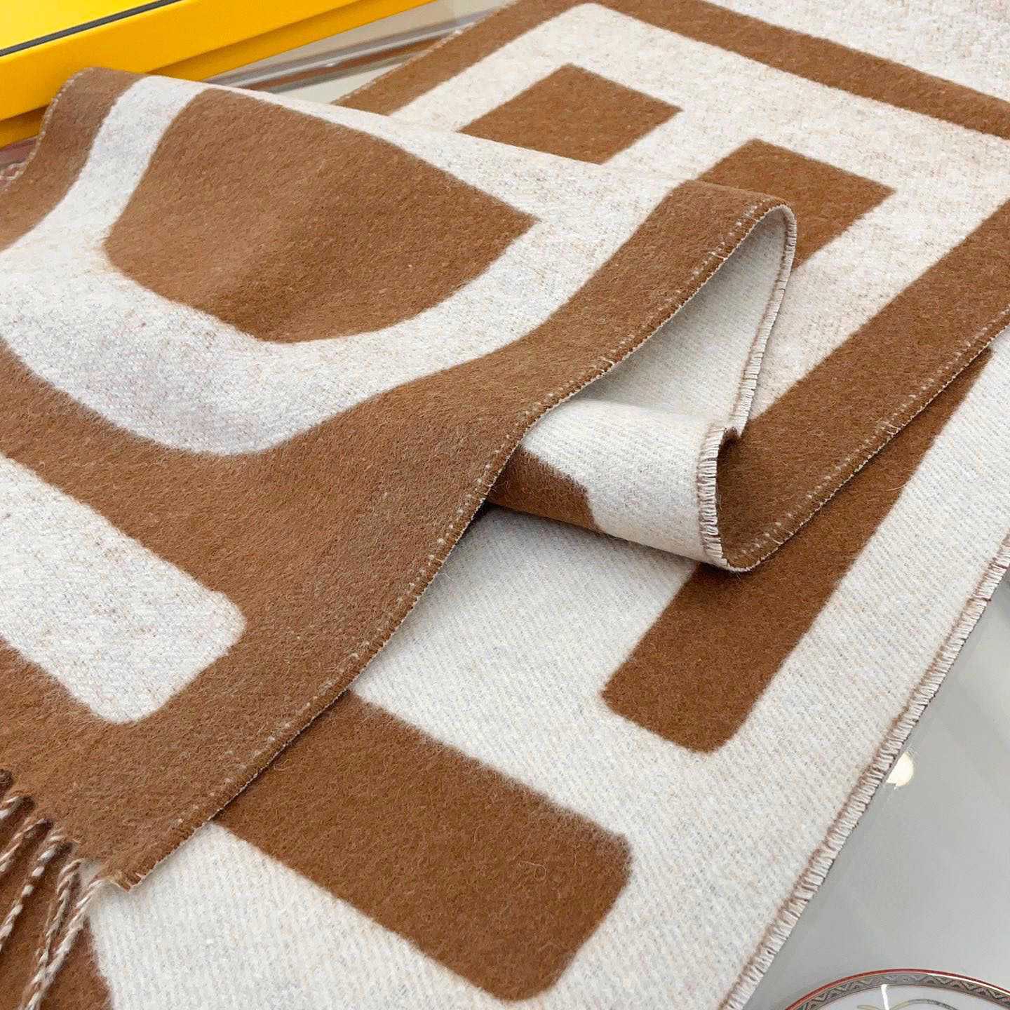 Fendi Brown And Beige Wool Scarf - DesignerGu