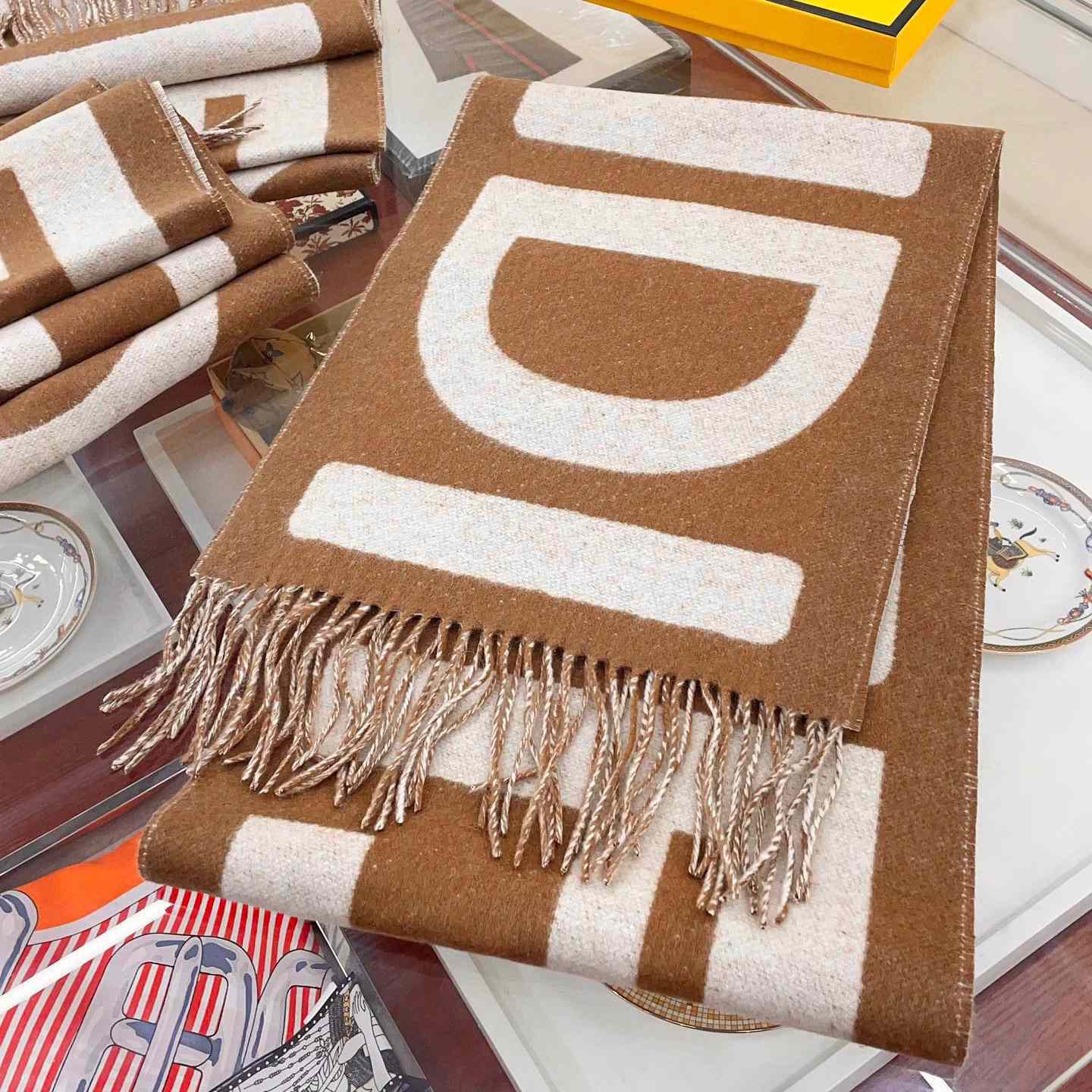 Fendi Brown And Beige Wool Scarf - DesignerGu