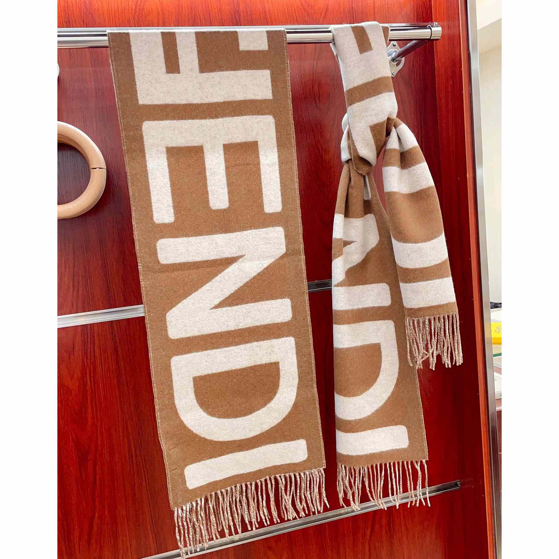 Fendi Brown And Beige Wool Scarf - DesignerGu