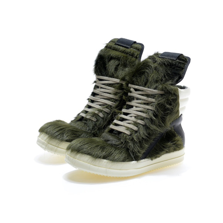 Rick Owens Green Pony Hair High Sneakers - DesignerGu