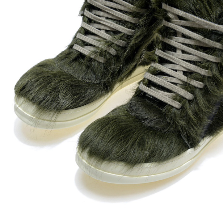 Rick Owens Green Pony Hair High Sneakers - DesignerGu