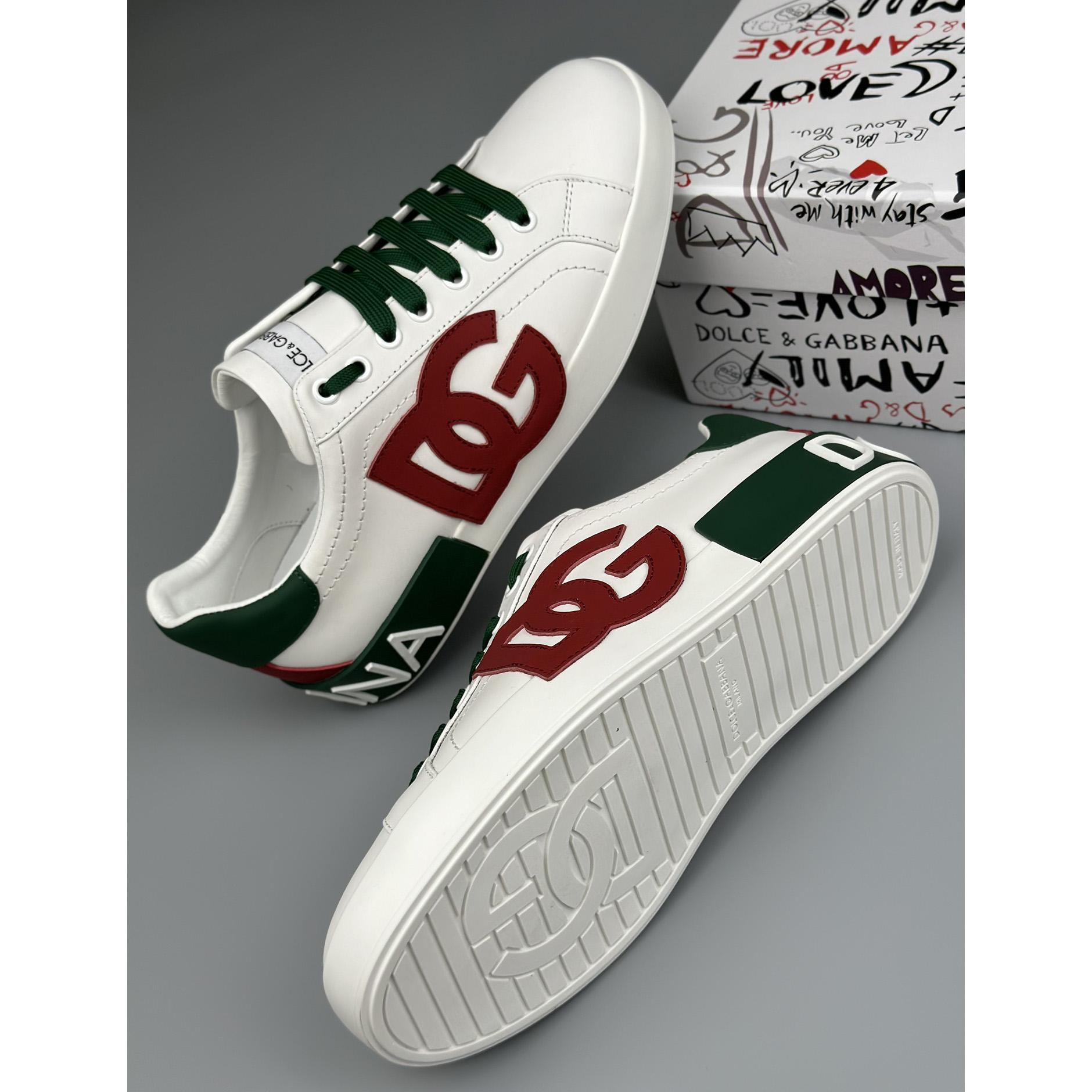 Dolce & Gabbana Calfskin Portofino Sneakers With DG Logo - DesignerGu