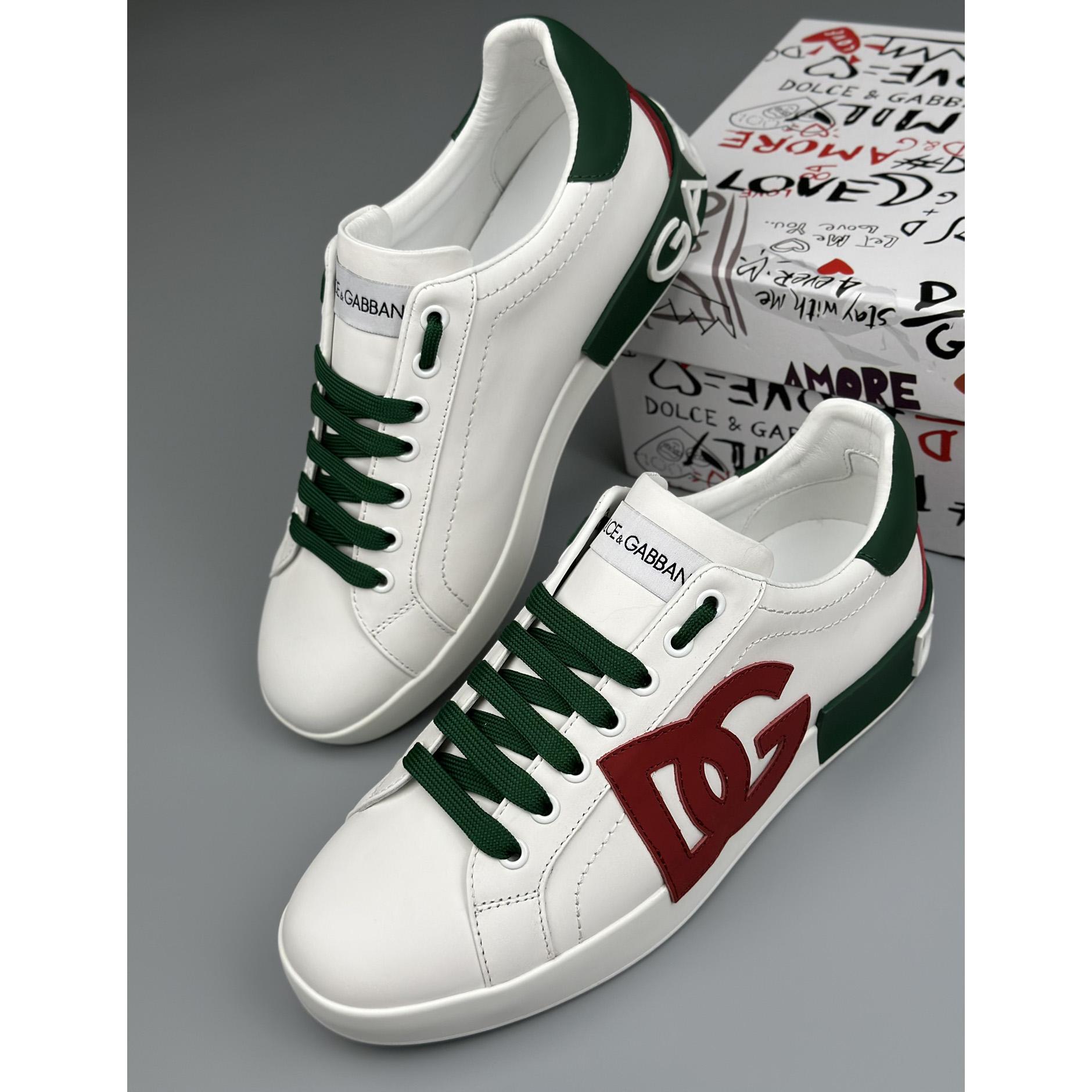 Dolce & Gabbana Calfskin Portofino Sneakers With DG Logo - DesignerGu