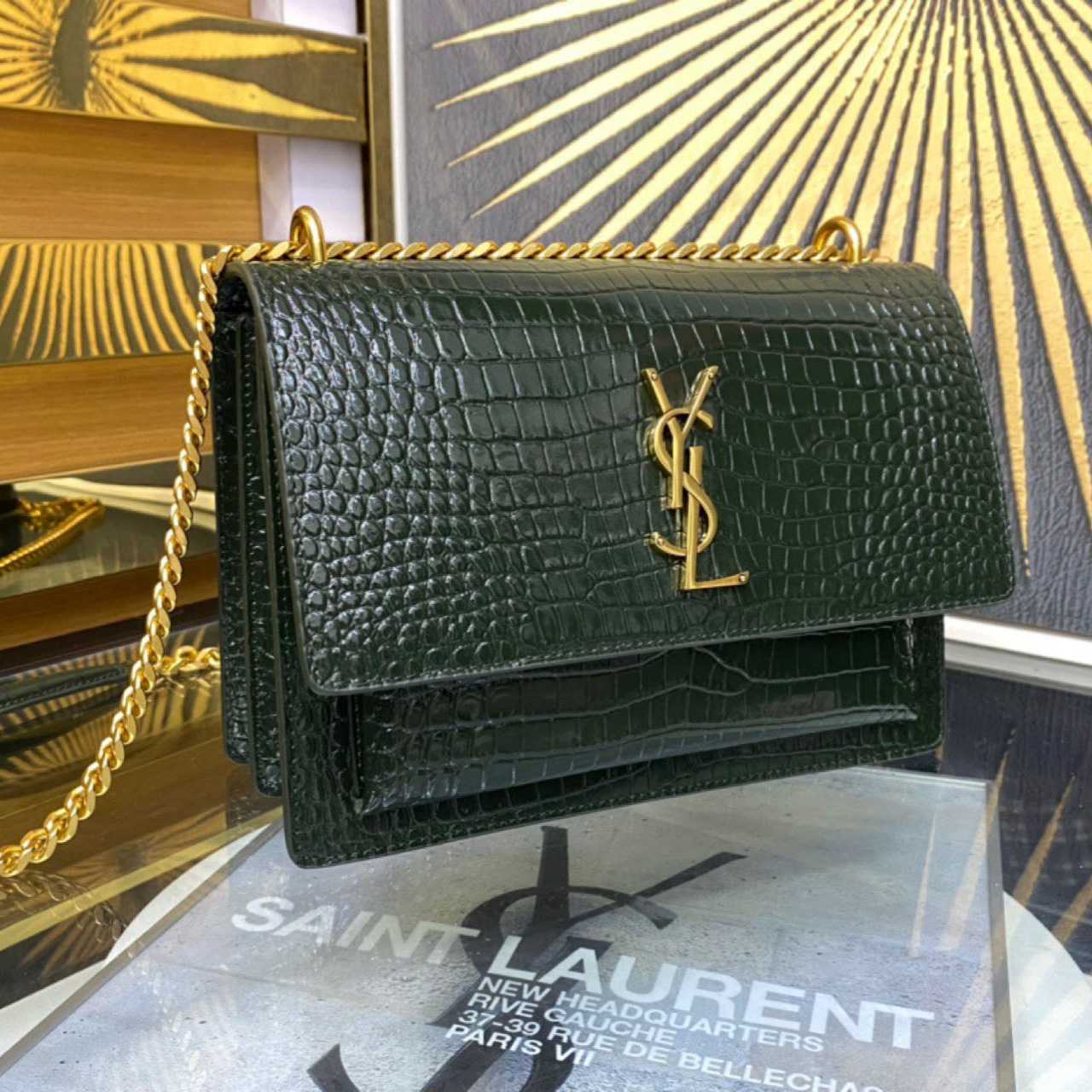 Saint Laurent Sunset Medium In Crocodile Embossed Leather(22-8-16cm) - DesignerGu