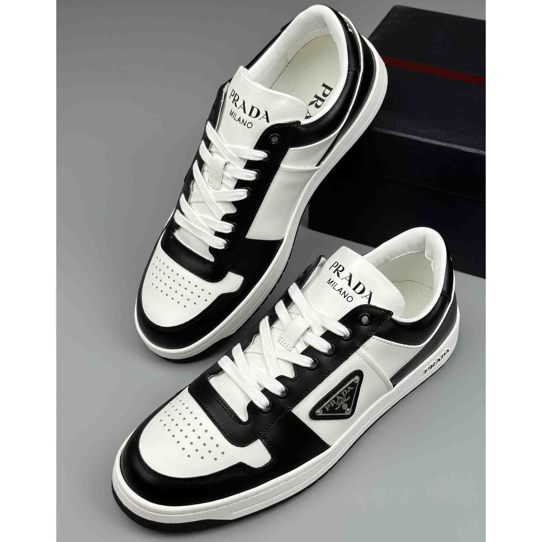 Prada Downtown Perforated Leather Sneakers - DesignerGu