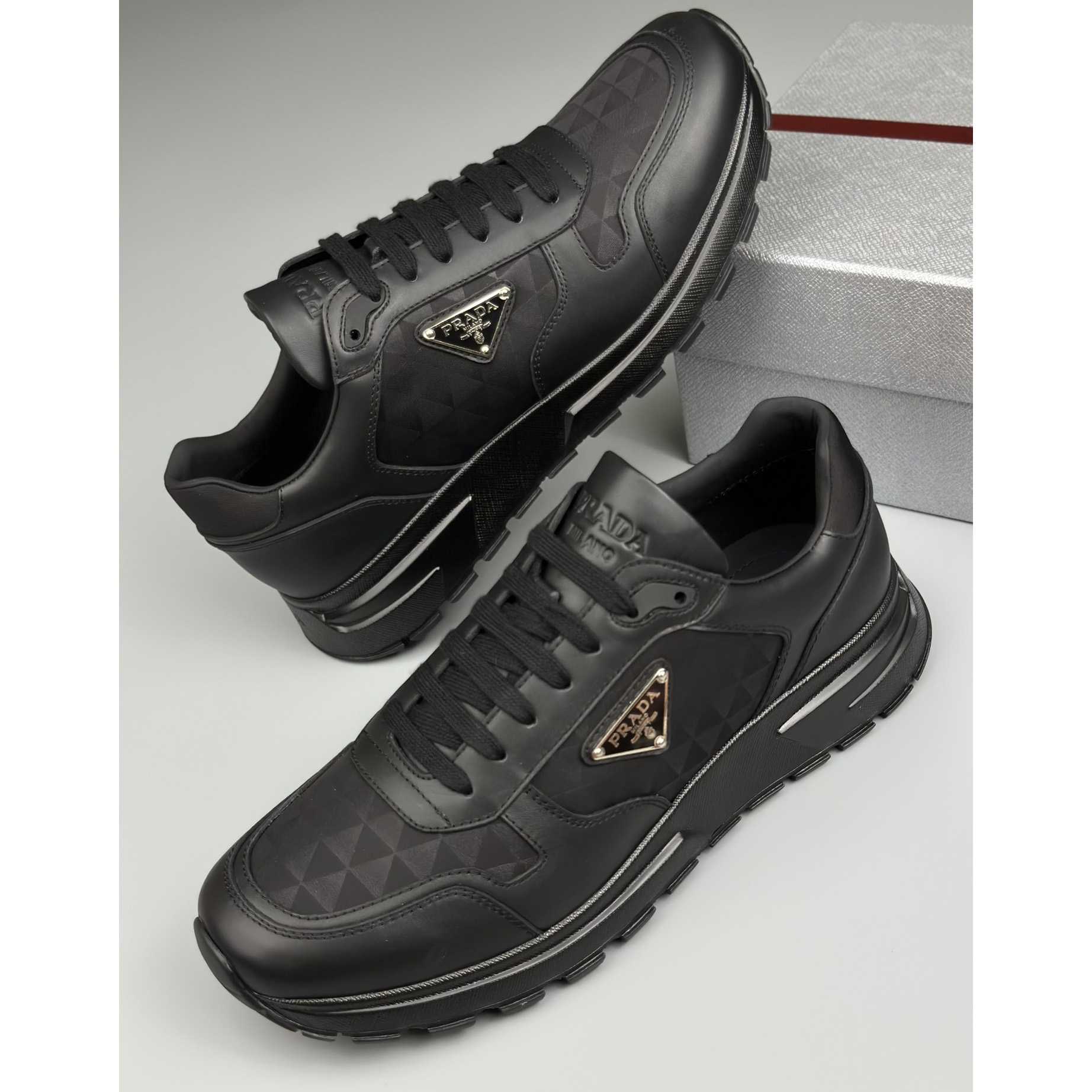 Prada Leather And Re-Nylon High-top Sneakers - DesignerGu