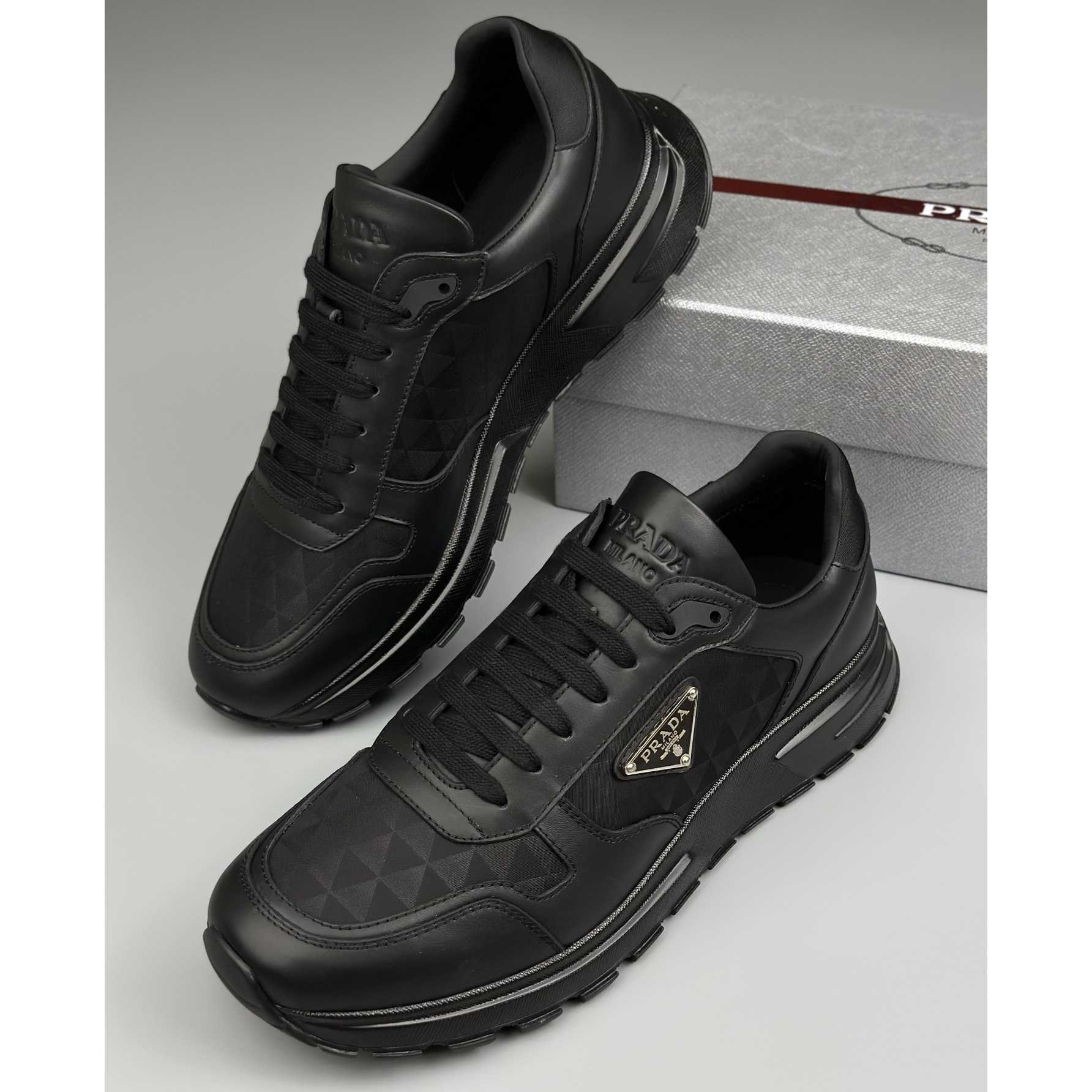 Prada Leather And Re-Nylon High-top Sneakers - DesignerGu