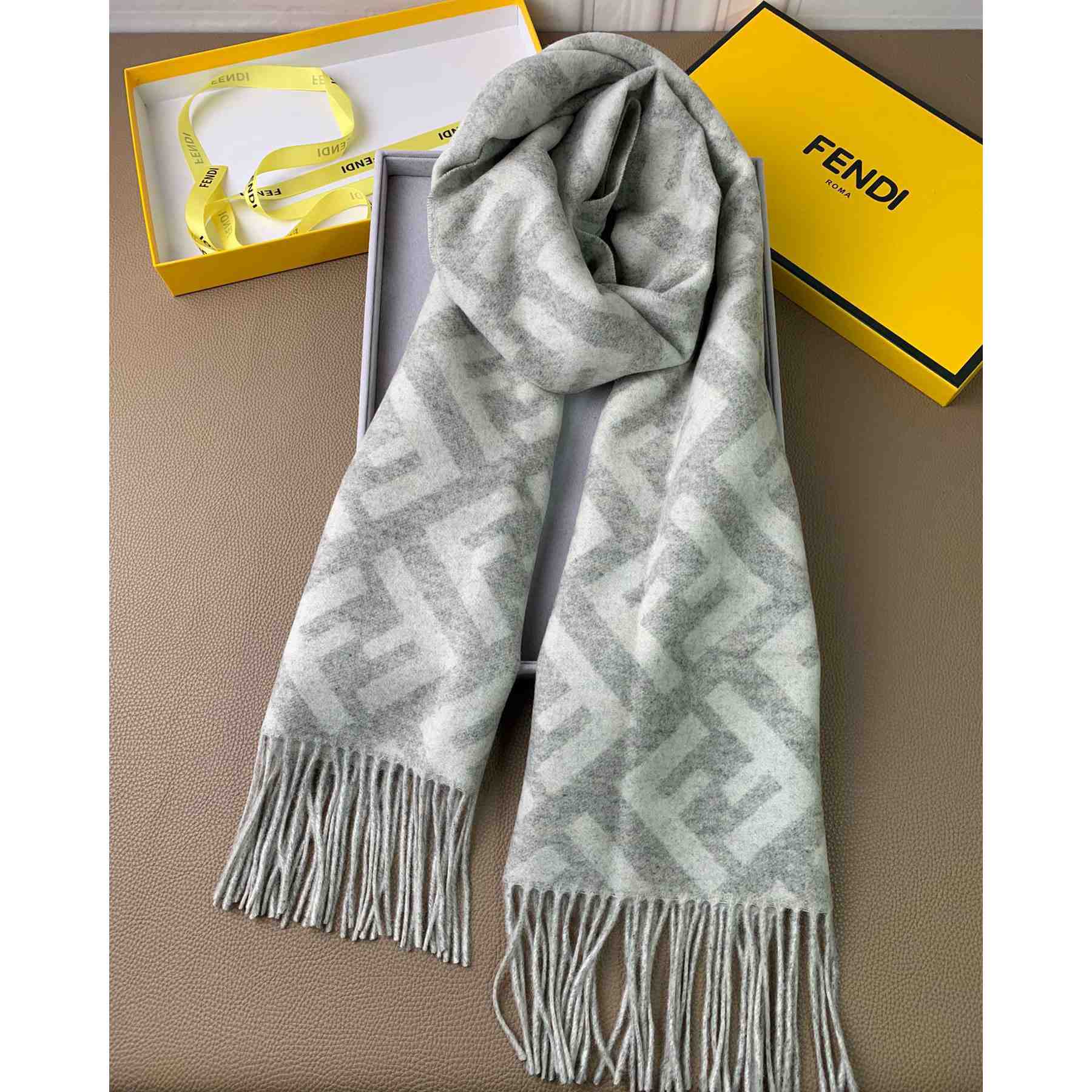 Fendi Pale Grey Cashmere Scarf - DesignerGu