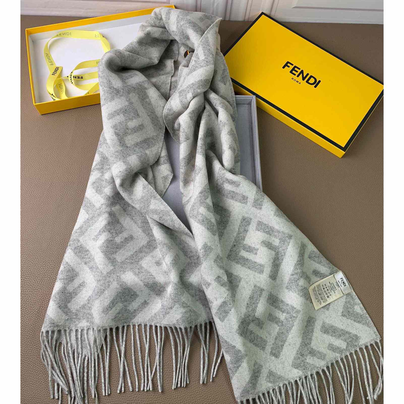 Fendi Pale Grey Cashmere Scarf - DesignerGu