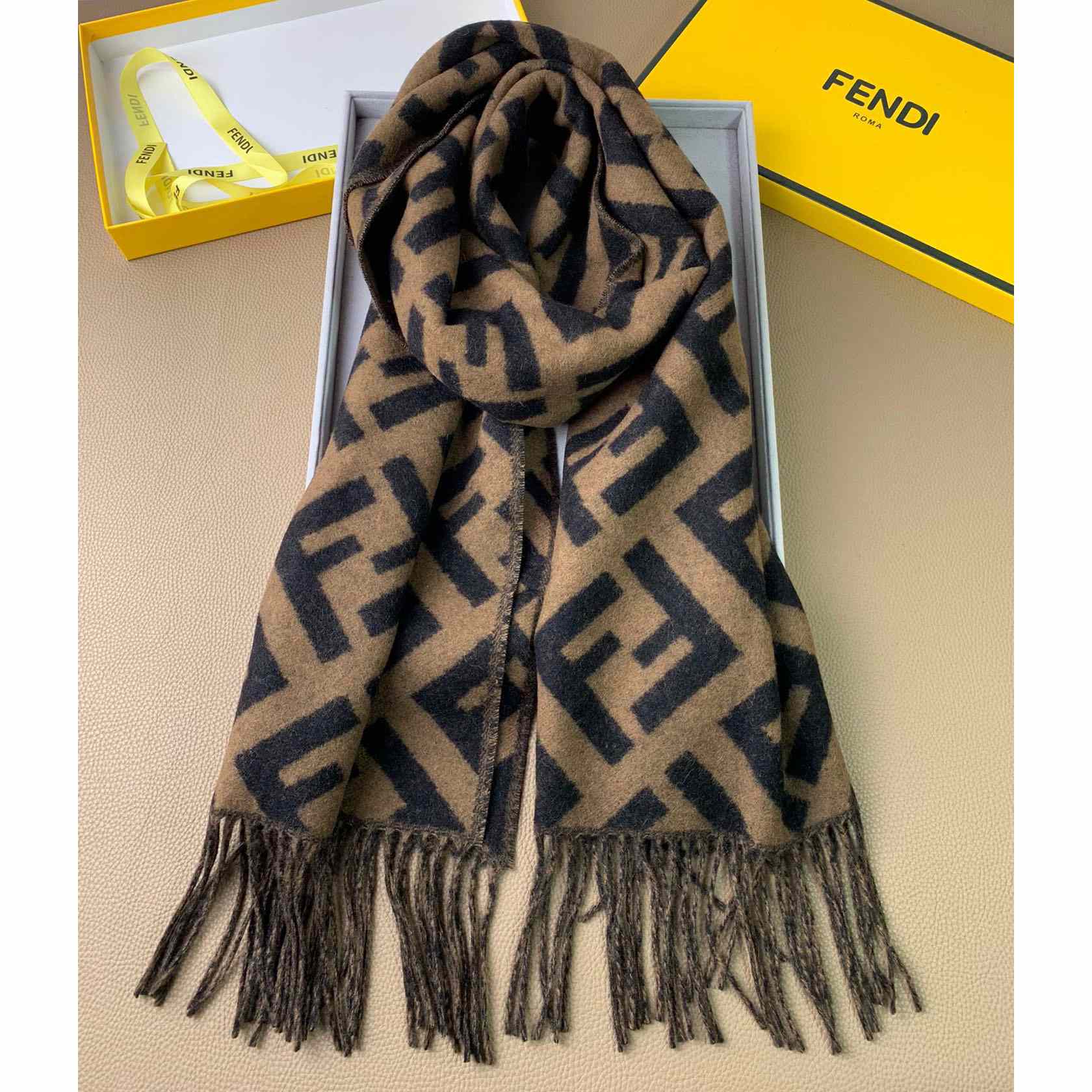 Fendi Brown Cashmere Scarf - DesignerGu