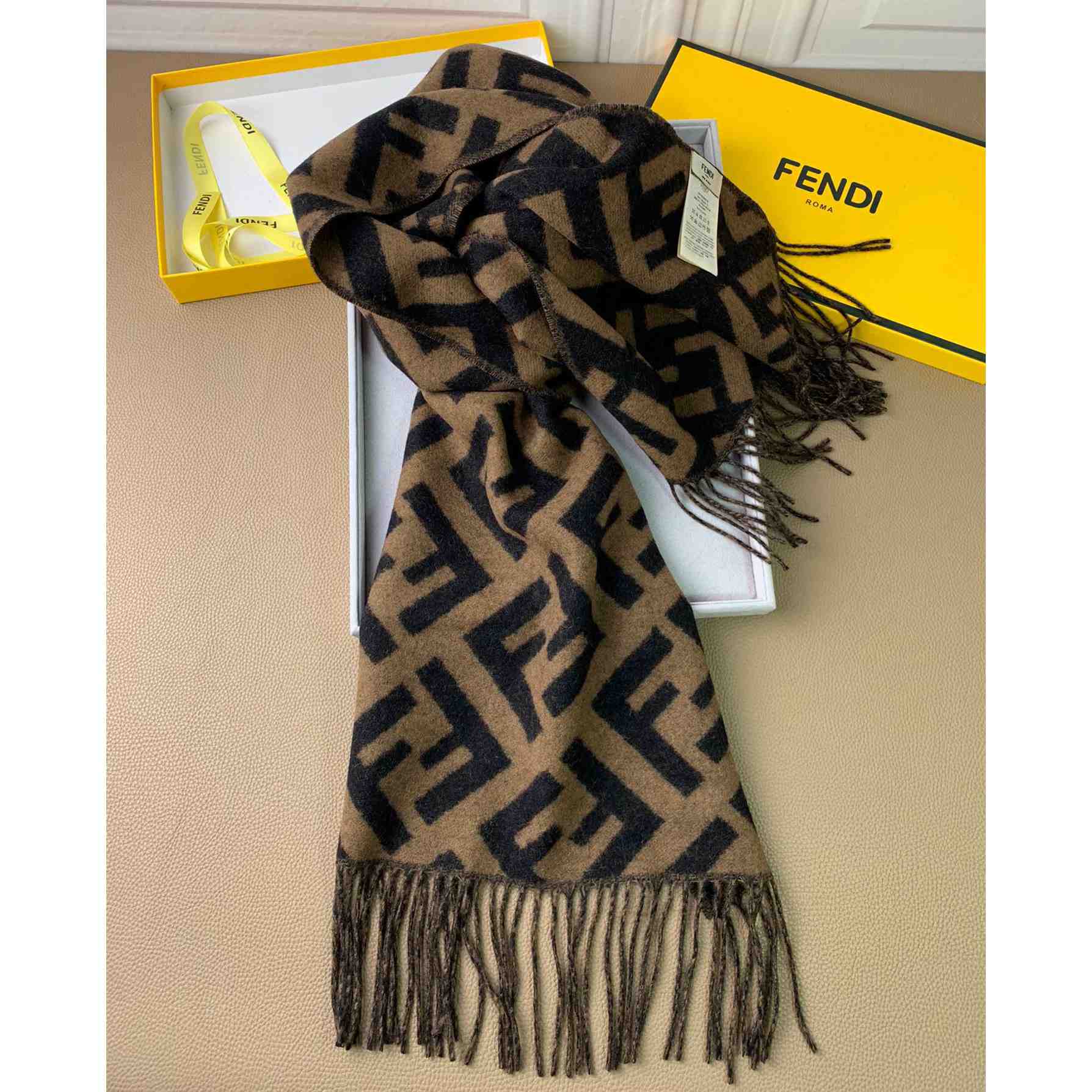 Fendi Brown Cashmere Scarf - DesignerGu