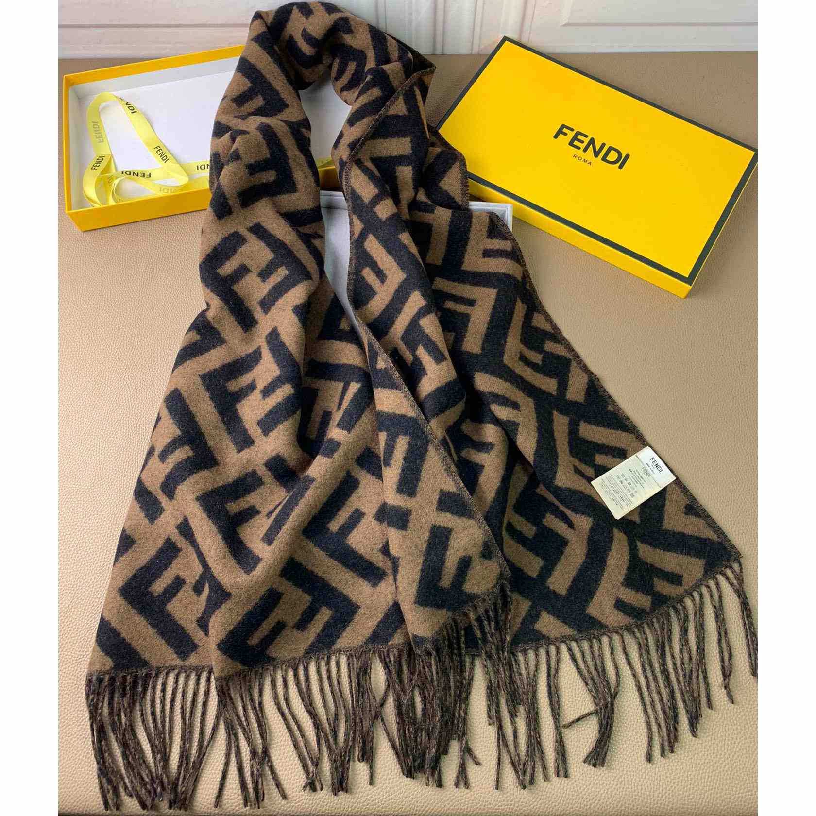 Fendi Brown Cashmere Scarf - DesignerGu