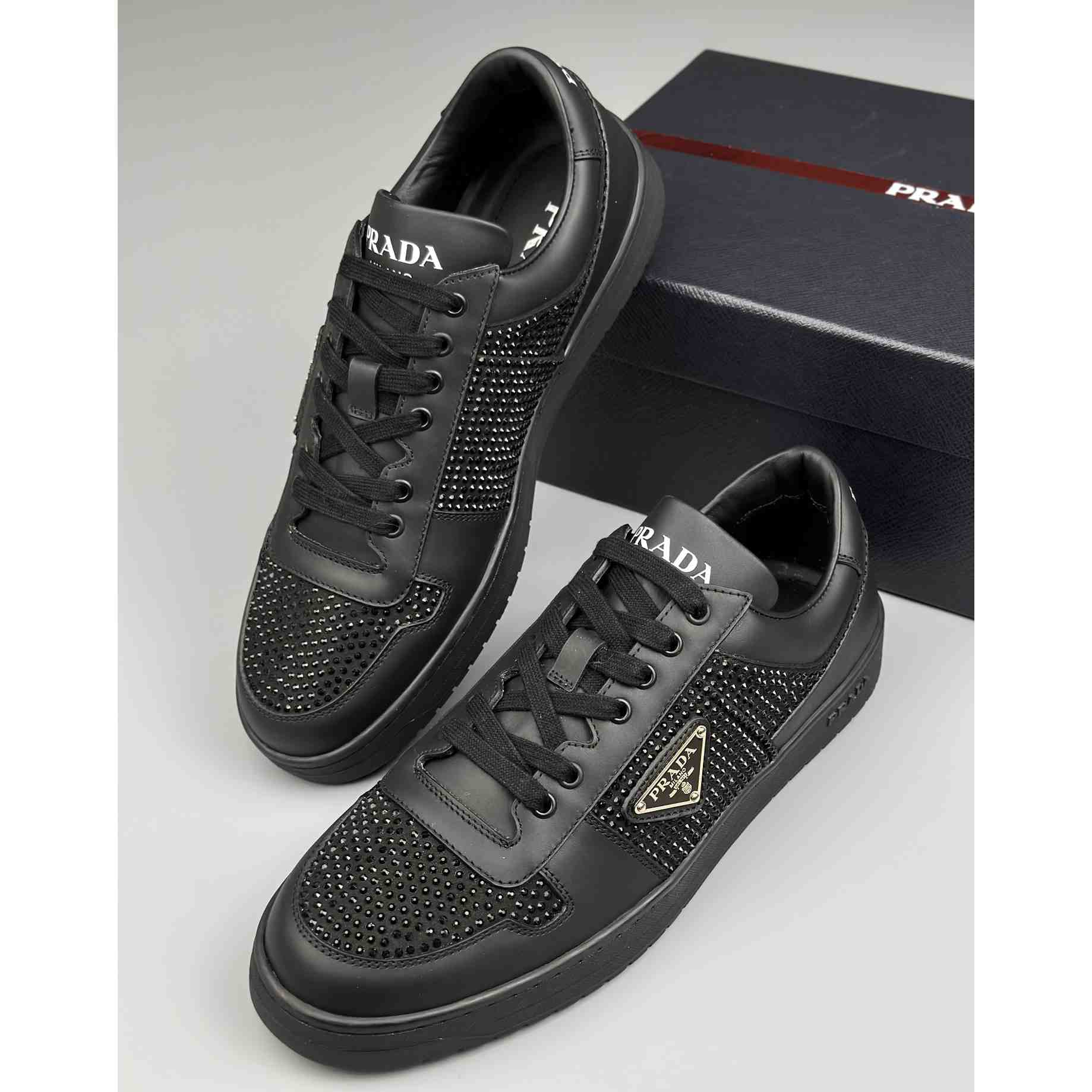 Prada Leather Sneakers With Crystals - DesignerGu