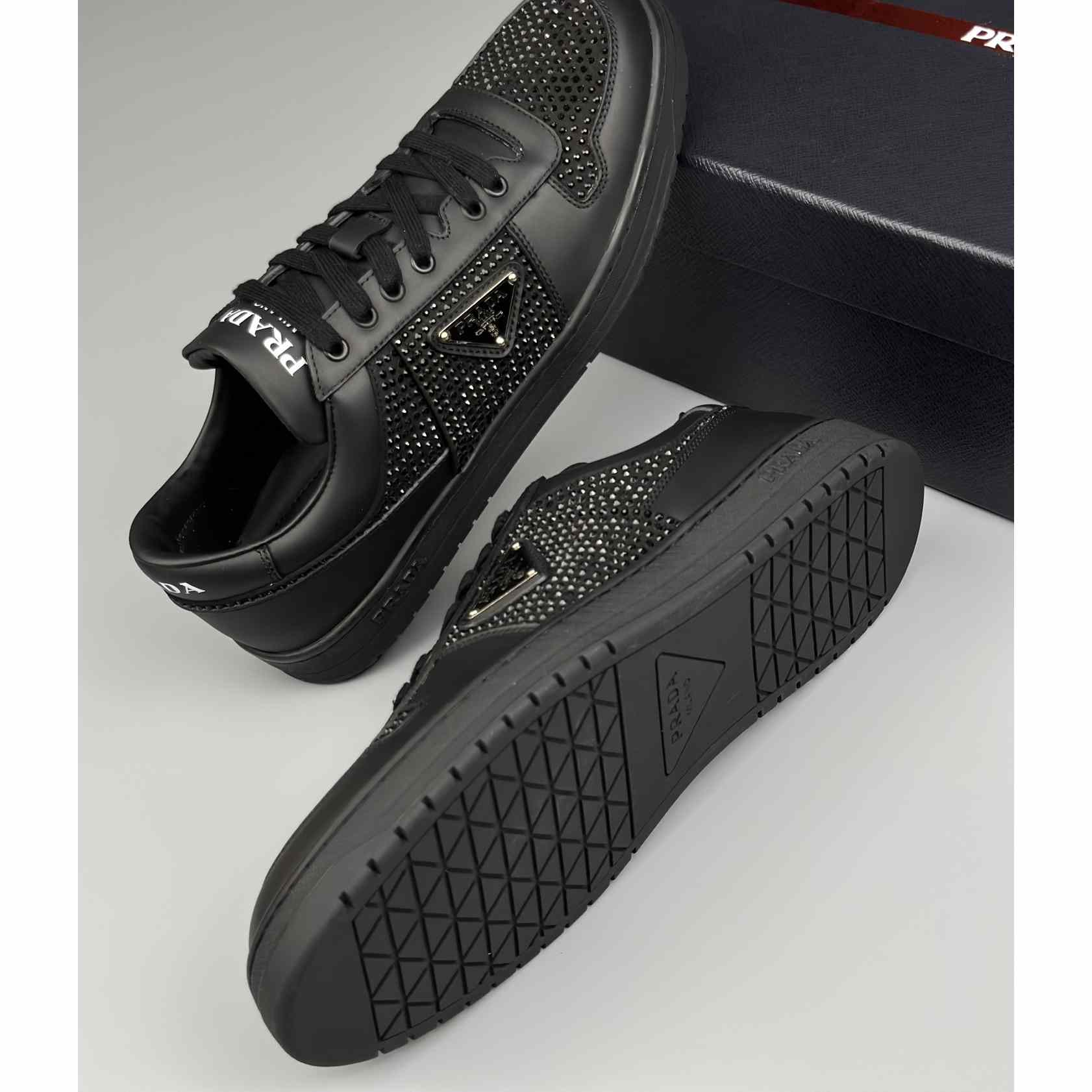 Prada Leather Sneakers With Crystals - DesignerGu