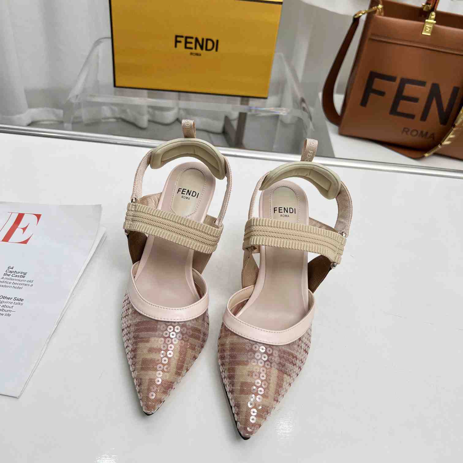 Fendi Colibrì Pink Mesh Medium-heeled Slingbacks - DesignerGu