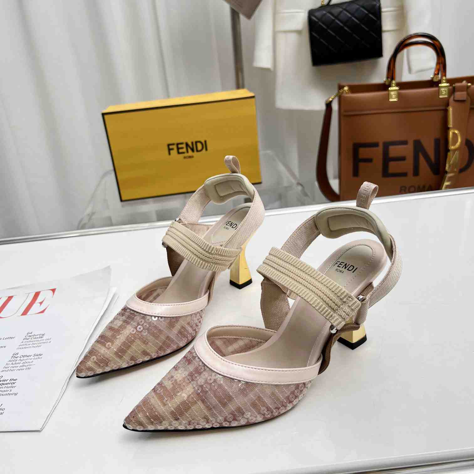 Fendi Colibrì Pink Mesh Medium-heeled Slingbacks - DesignerGu