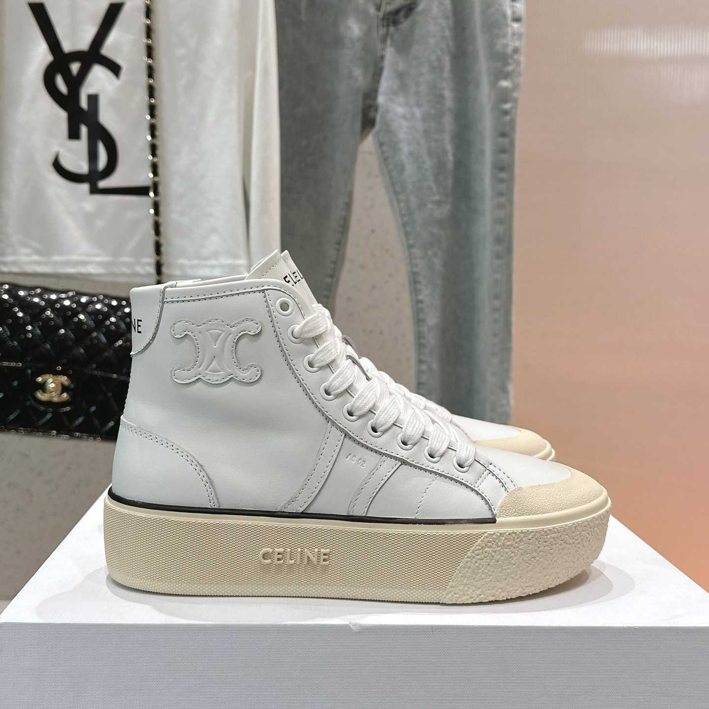 Celine AS-02 Mid Low Lace-up Celine Alan Sneakers With Triomphe Patch In Calfskin - DesignerGu