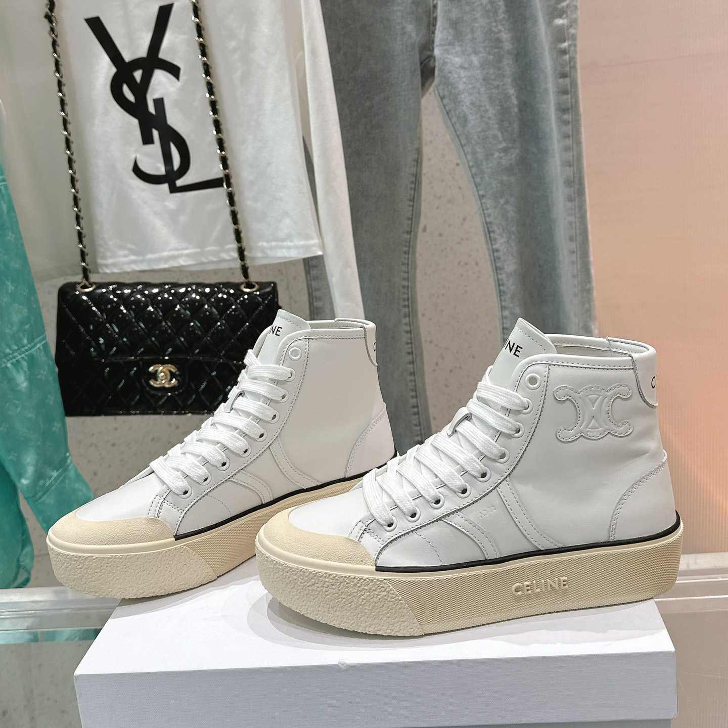 Celine AS-02 Mid Low Lace-up Celine Alan Sneakers With Triomphe Patch In Calfskin - DesignerGu