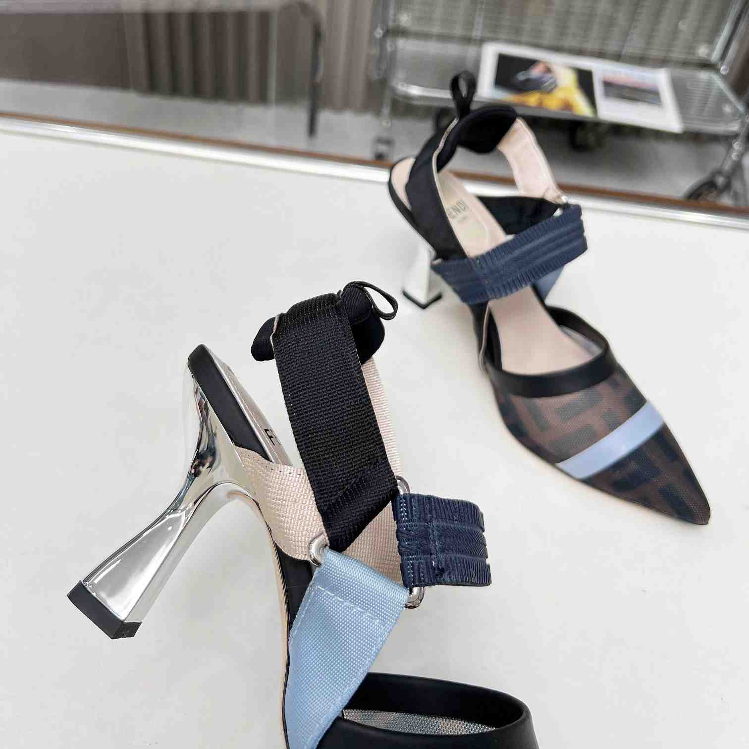 Fendi Colibrì Blue Mesh High-heeled Slingbacks - DesignerGu