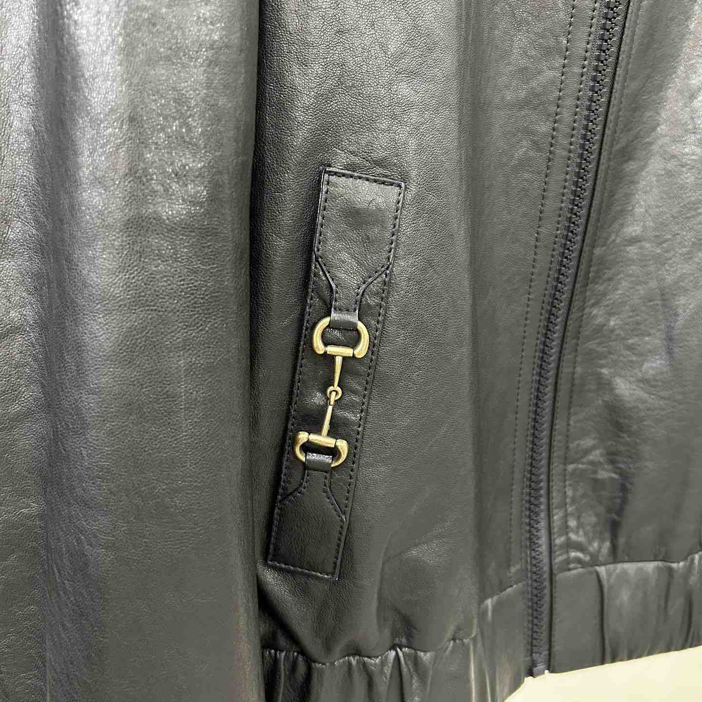 Gucci Leather Bomber Jacket - DesignerGu