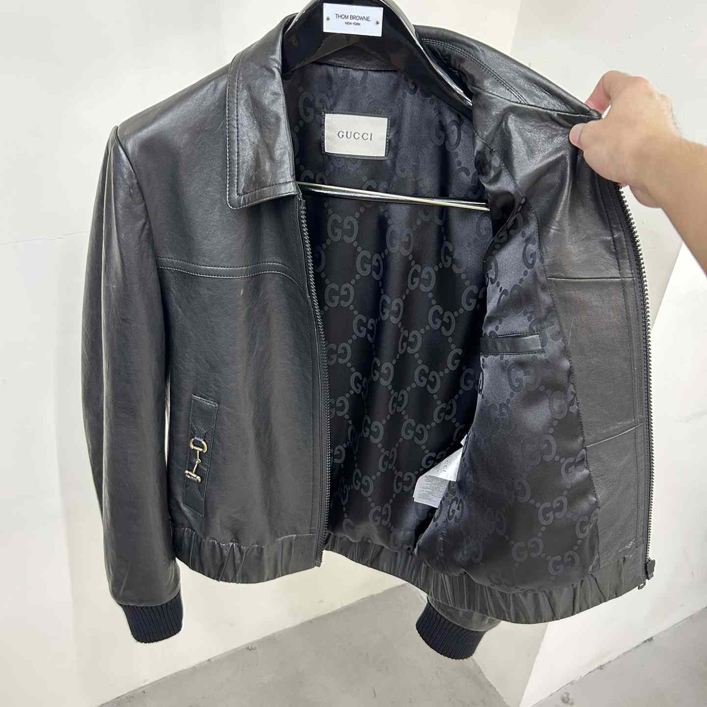 Gucci Leather Bomber Jacket - DesignerGu