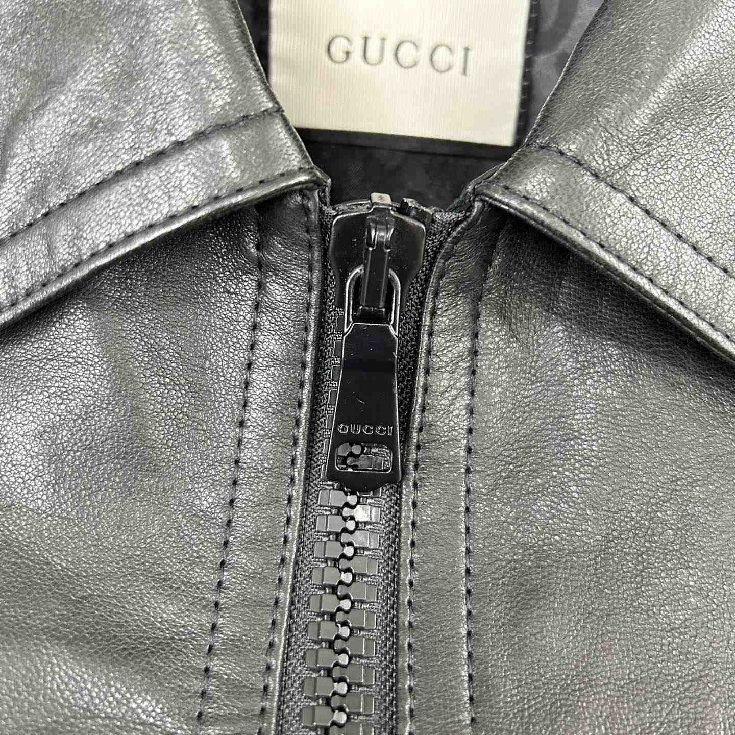 Gucci Leather Bomber Jacket - DesignerGu