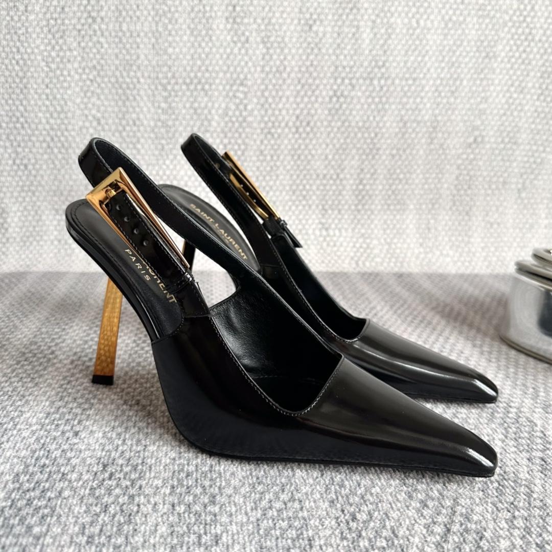 Saint Laurent Lee Slingback Pumps In Glazed Leather - DesignerGu