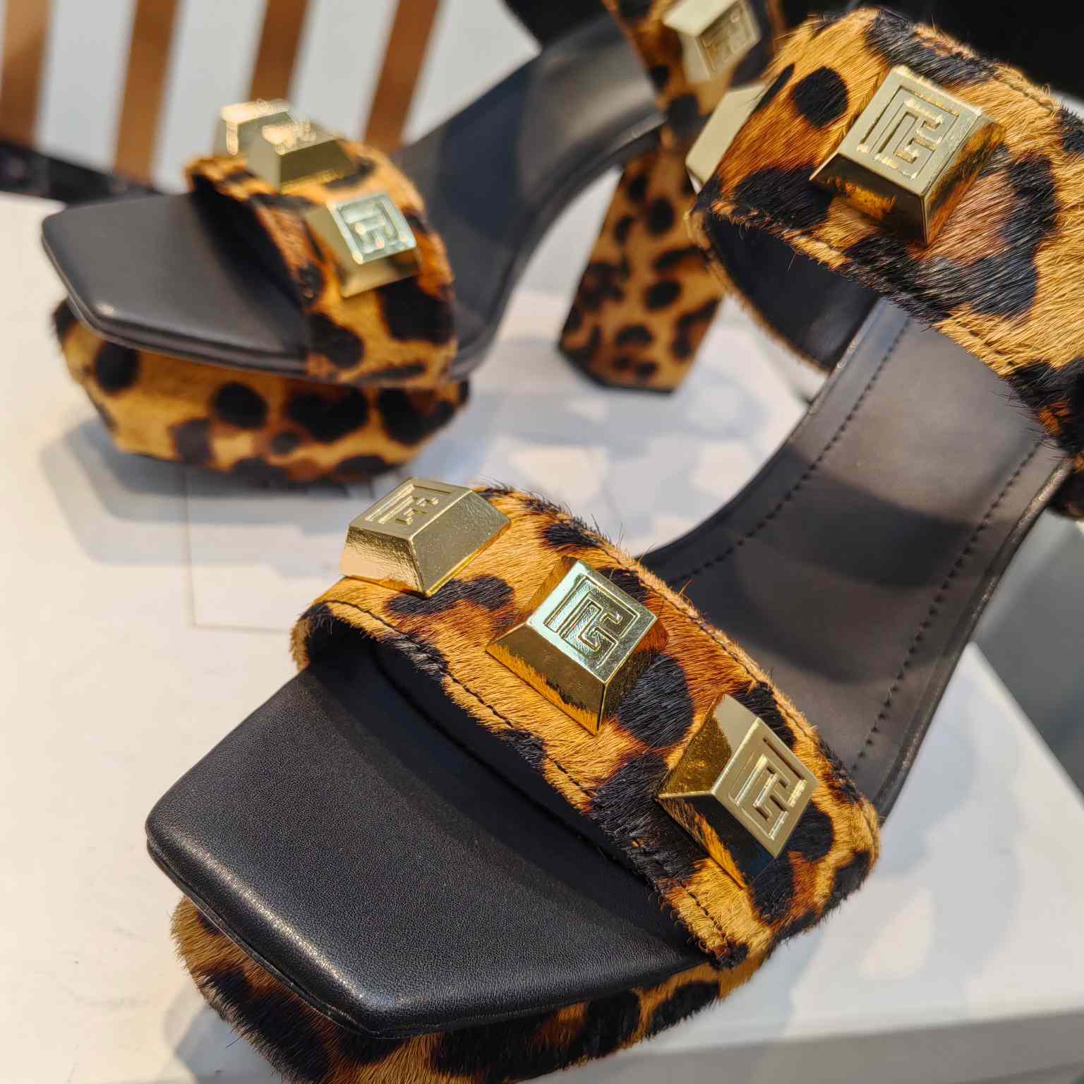 Balmain Ava Leopard-print Platform Sandals - DesignerGu