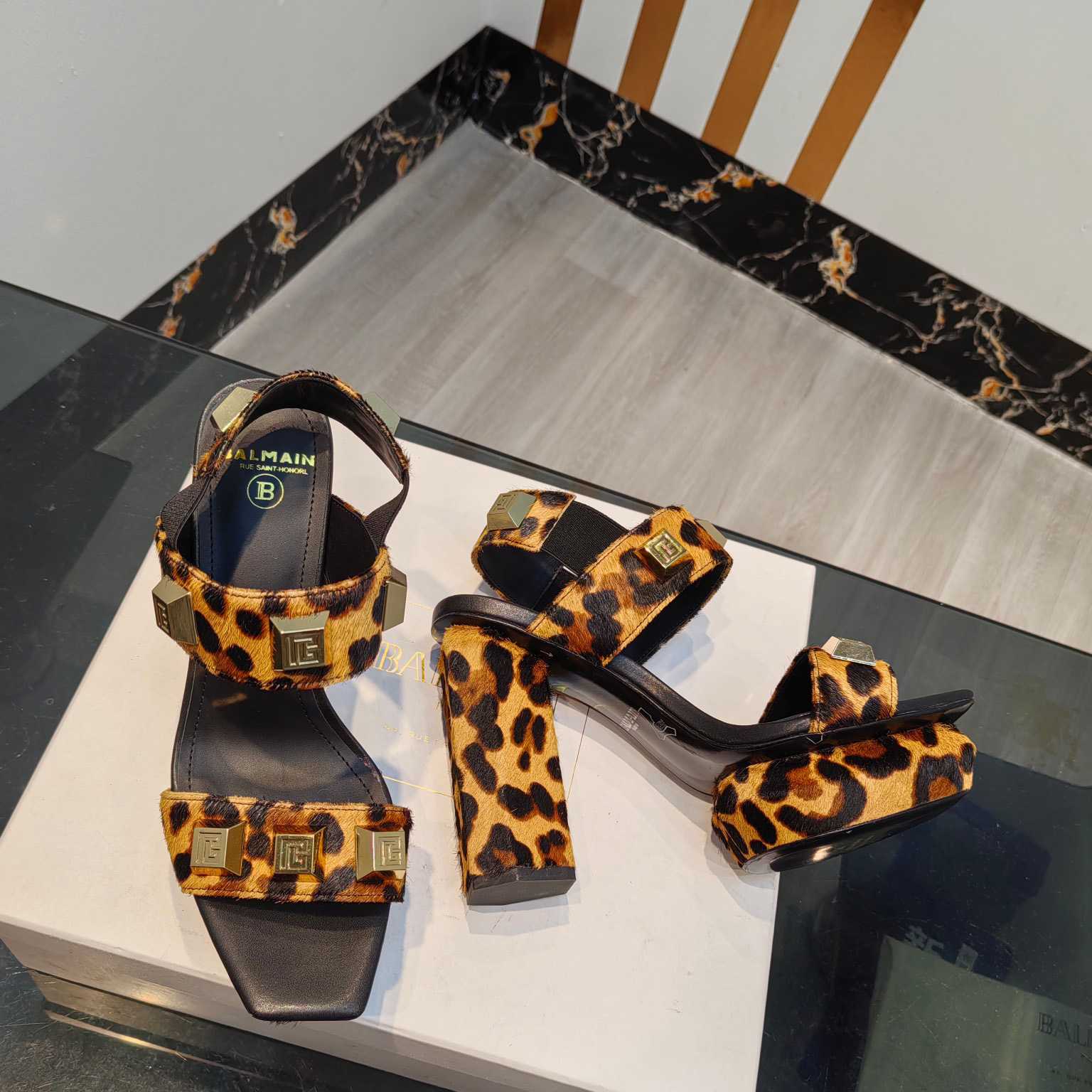 Balmain Ava Leopard-print Platform Sandals - DesignerGu