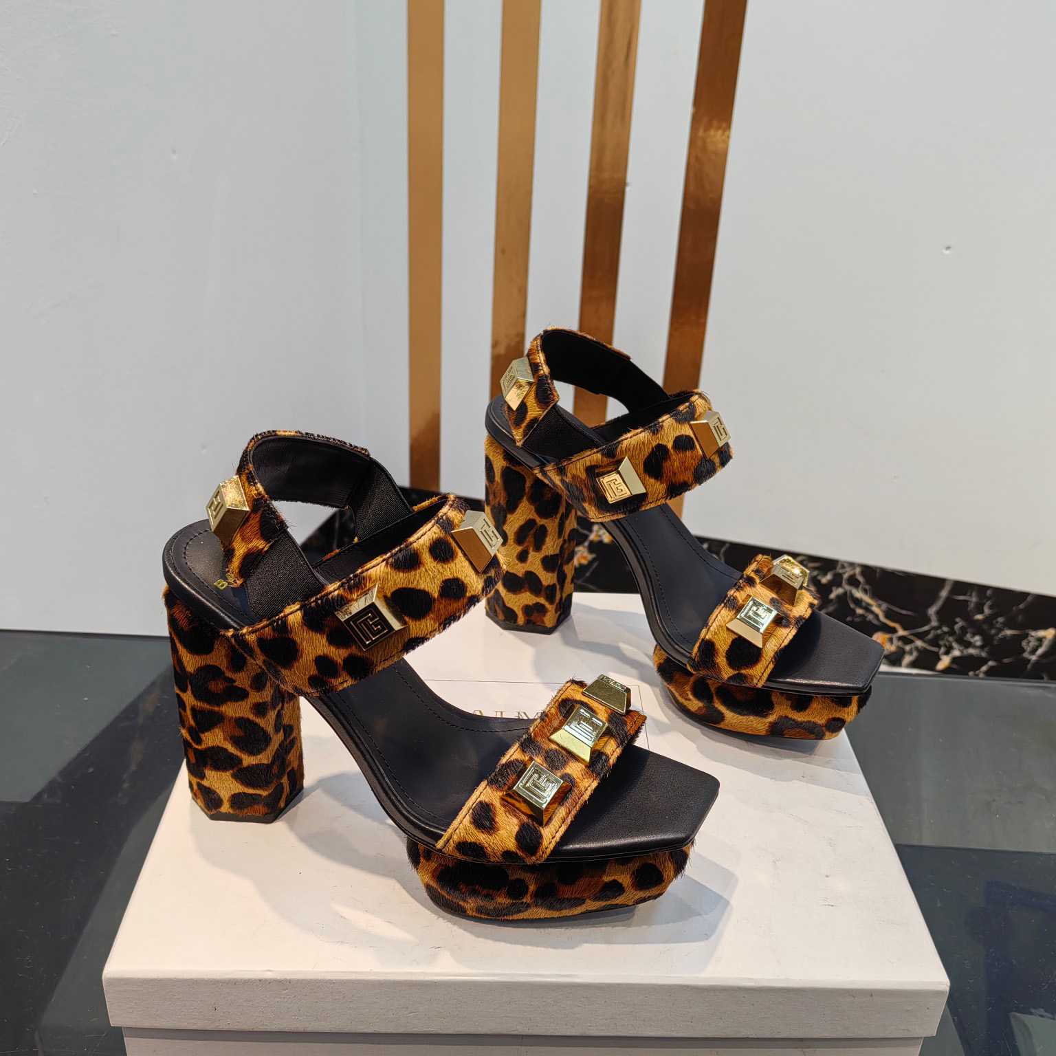 Balmain Ava Leopard-print Platform Sandals - DesignerGu