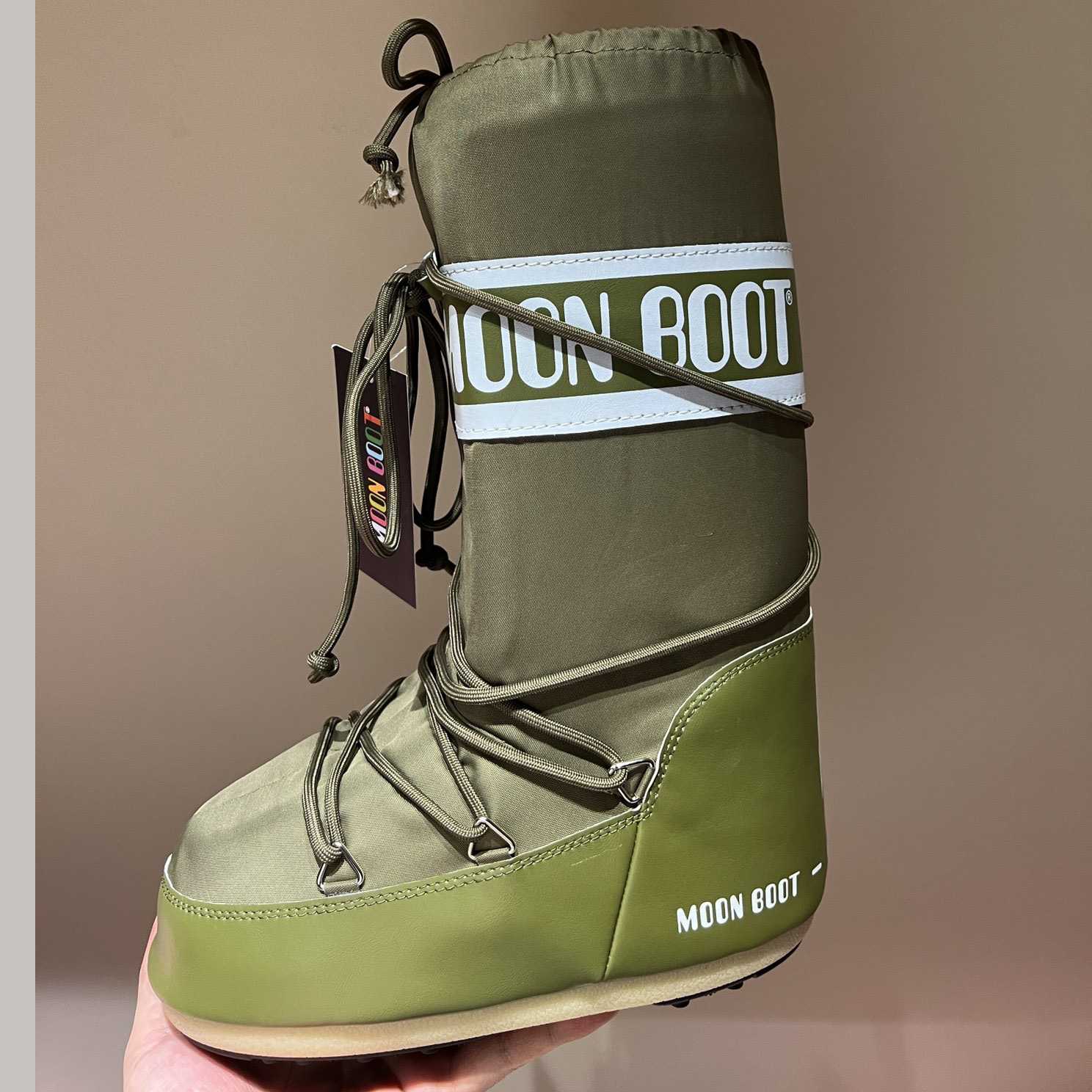 Moon Boot Icon Junior Khaki Nylon Boots - DesignerGu