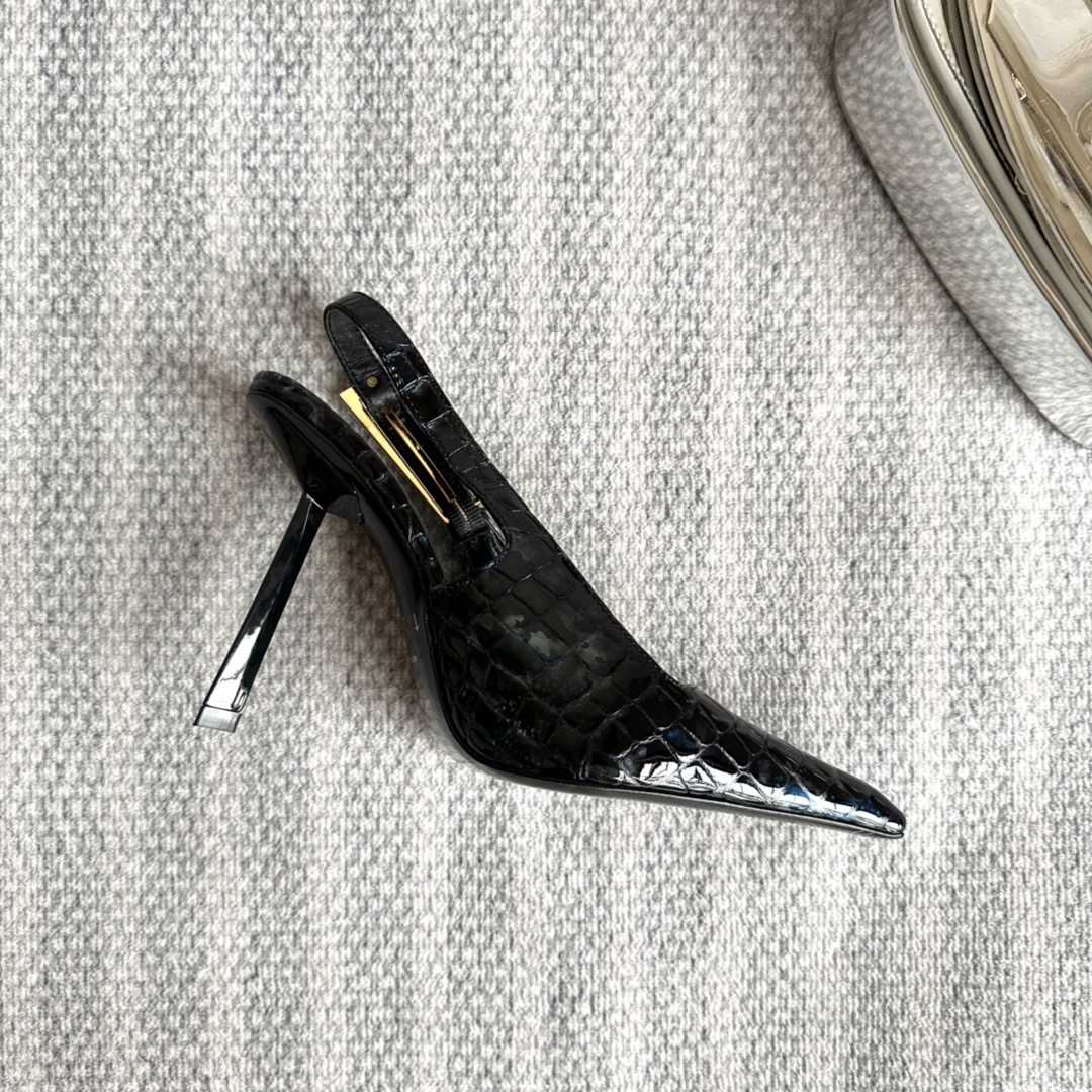 Saint Laurent Lee Slingback Pumps In Crocodile-embossed Leather   - DesignerGu