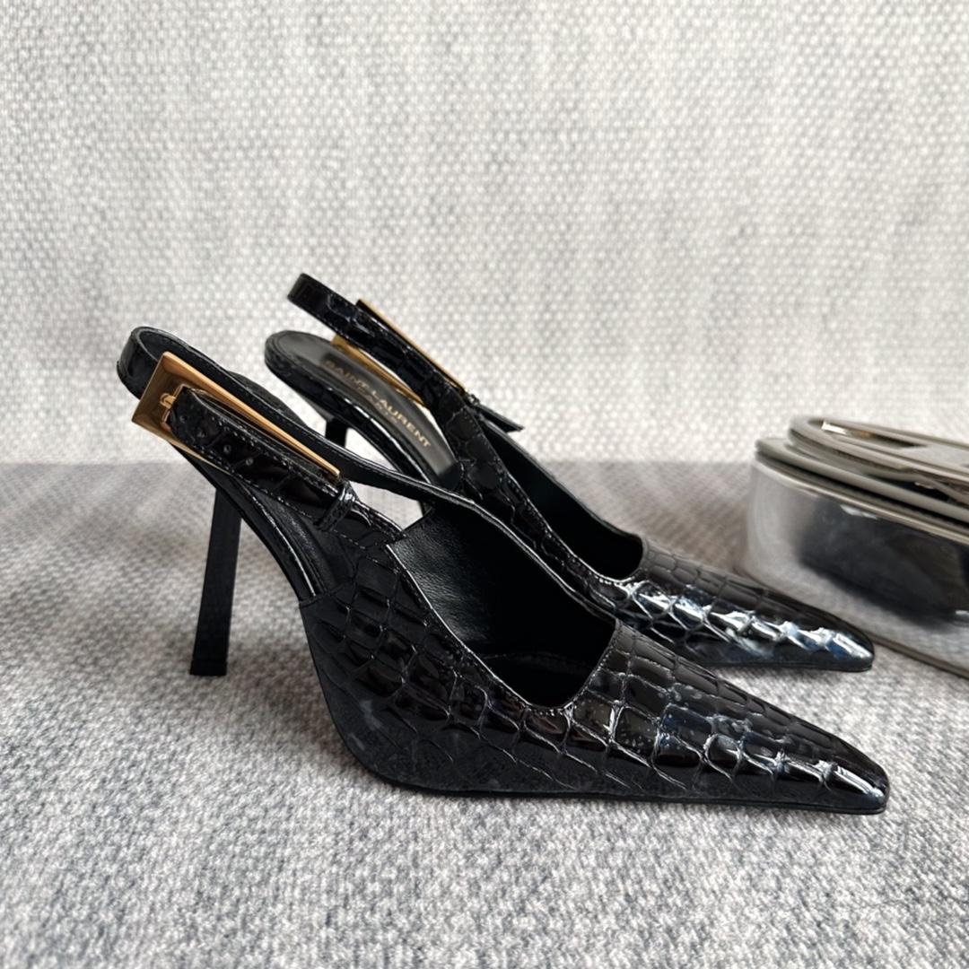 Saint Laurent Lee Slingback Pumps In Crocodile-embossed Leather   - DesignerGu